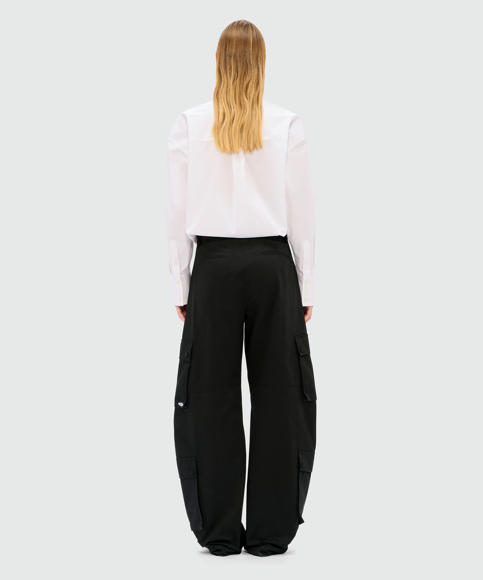 Black cotton drill cargo pants - 3