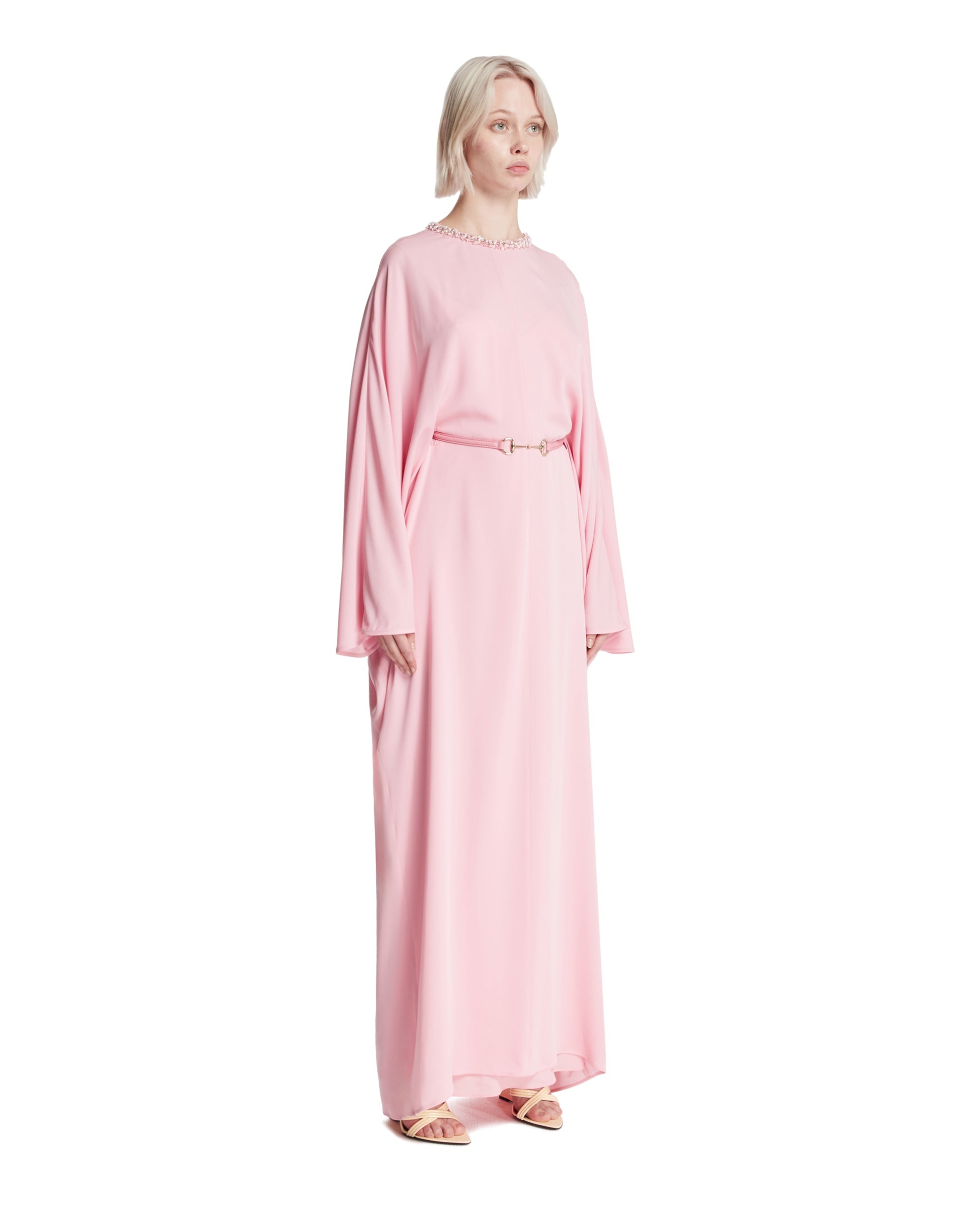 Pink Long Cape Coat with Clasp - 4