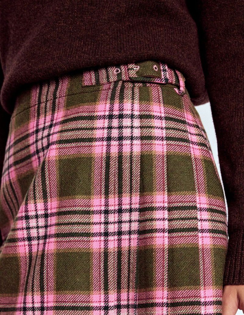 Helen Wool Kilt Skirt-Olive, Green and Pink Check 3