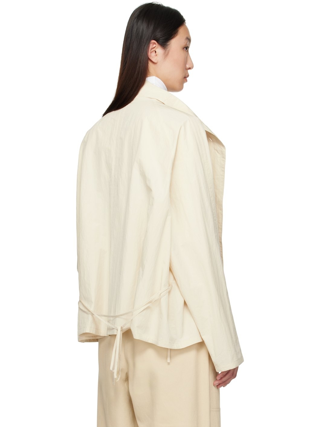 Beige Scarf Short Trench Jacket - 3