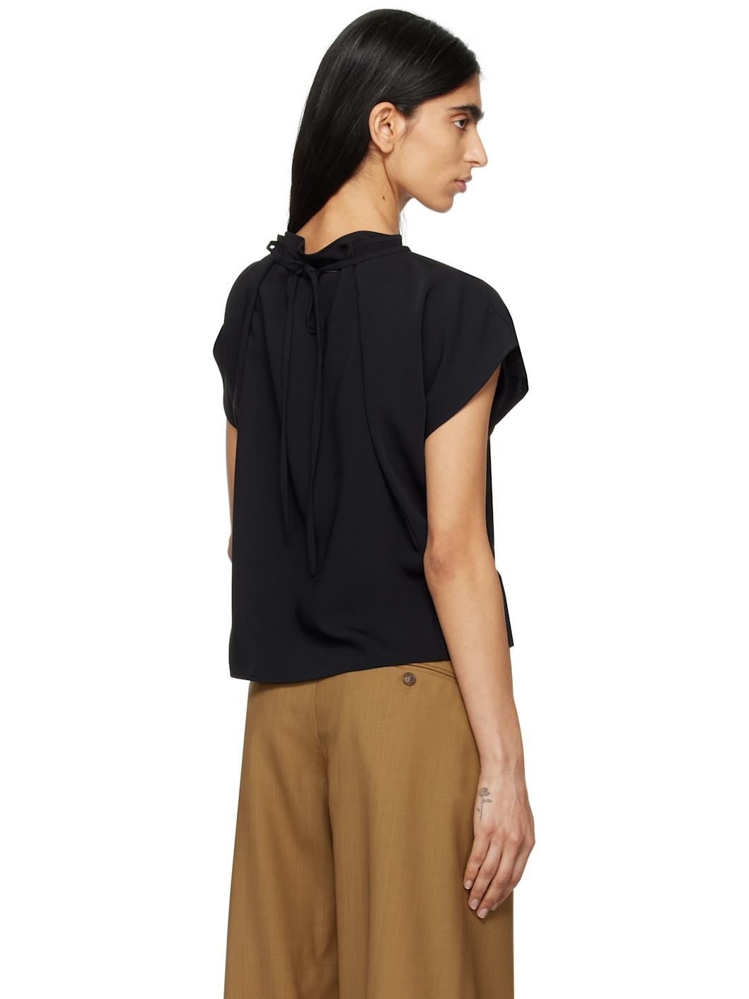 Black Fluid Ruffle Blouse - 3