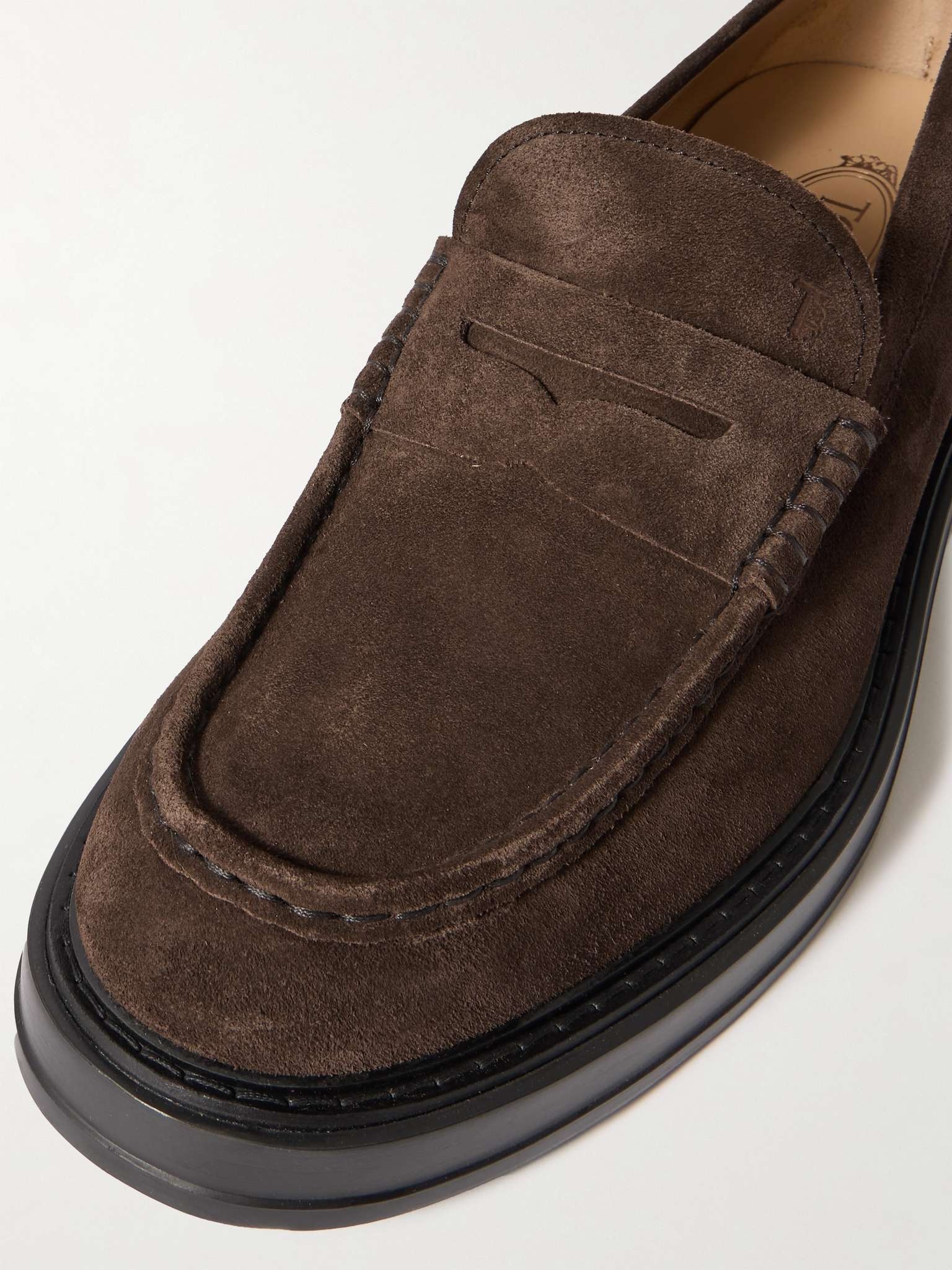 Logo-Debossed Suede Penny Loafers - 6