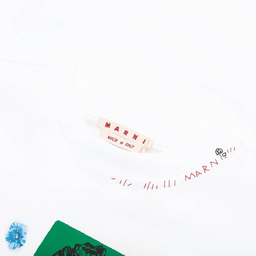 WHITE COTTON T-SHIRT WITH FLOWER PRINTS - LILY WHITE - 4