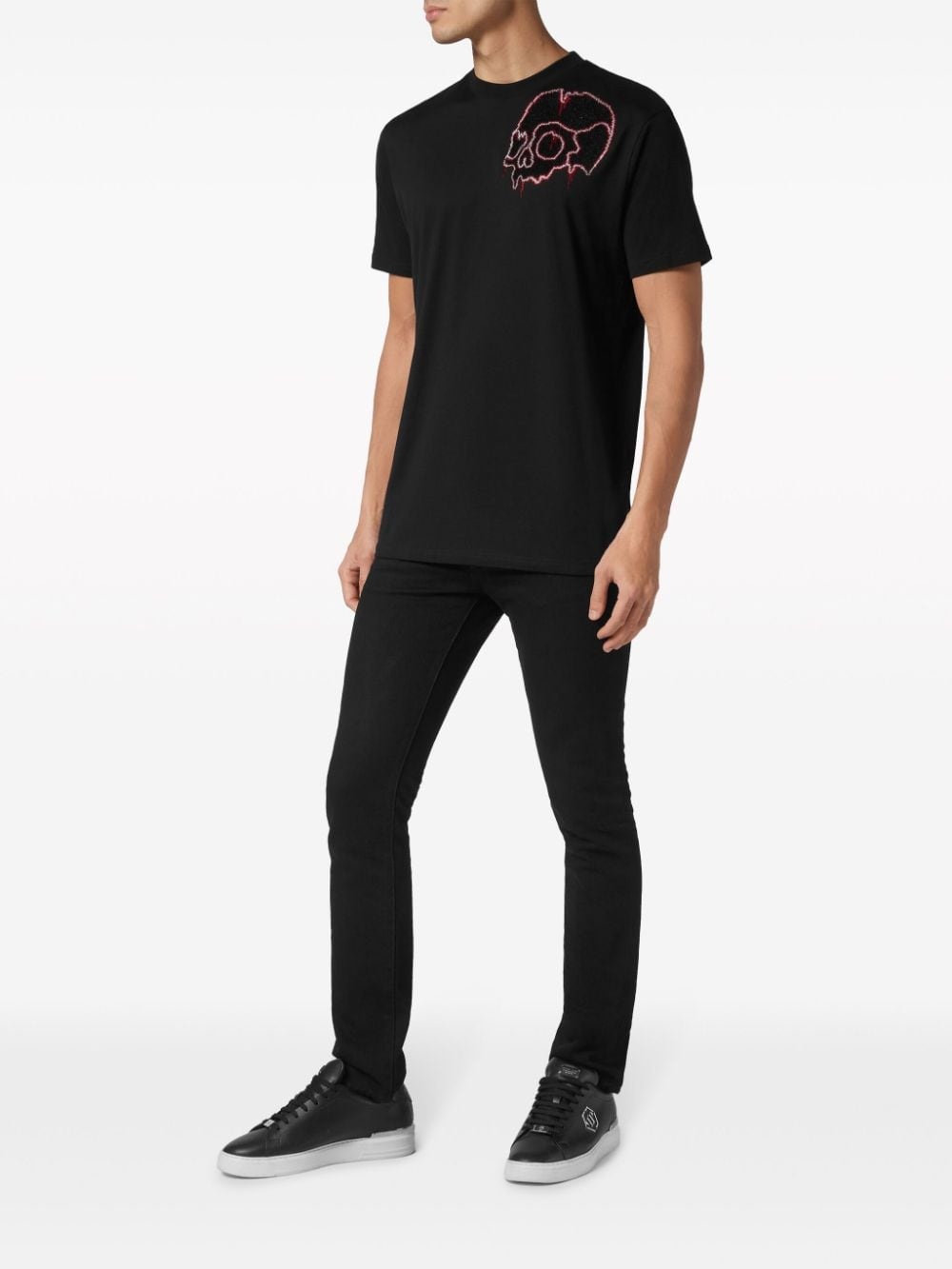 rhinestone-skull cotton T-shirt - 2