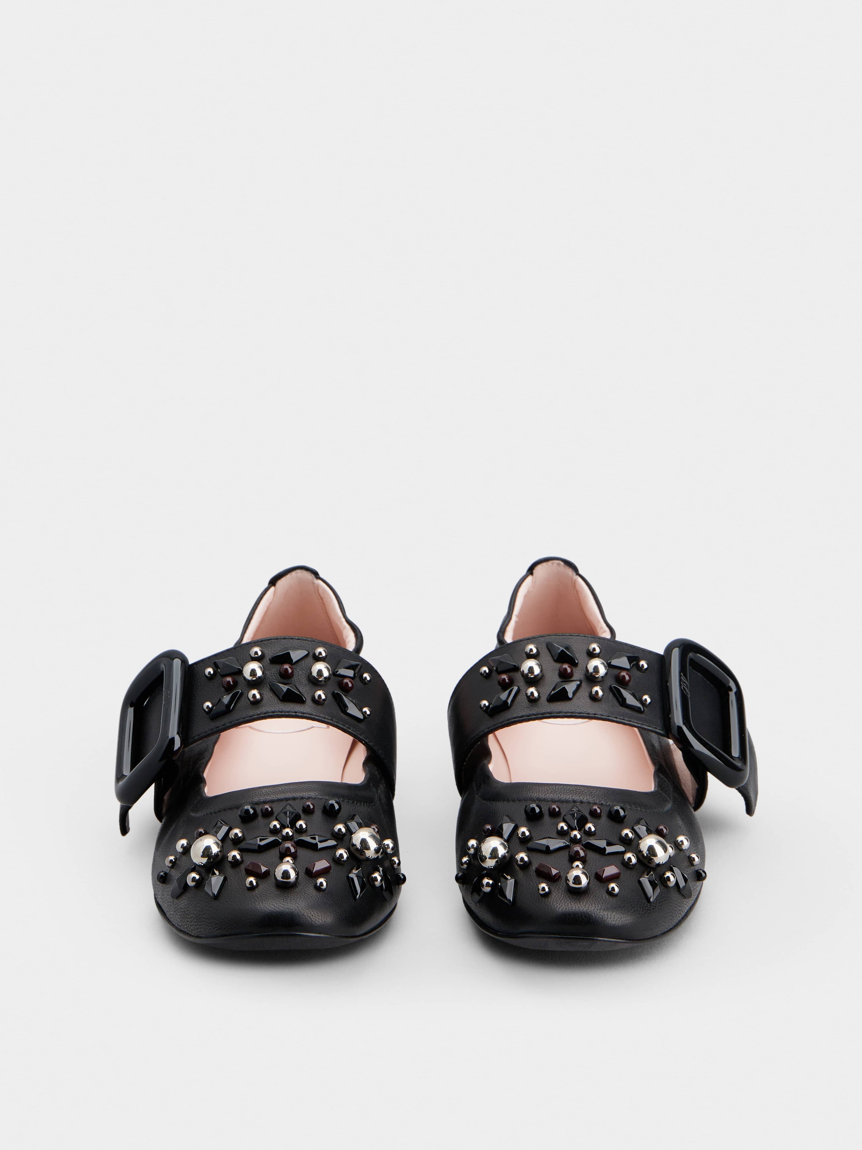 Viv' Choc Studs Lacquered Buckle Babies Ballerinas in Nappa Leather - 7