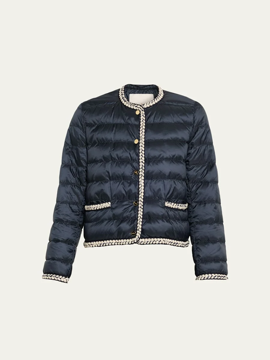 Quilted Braid-Trim Puffer Coat - 1