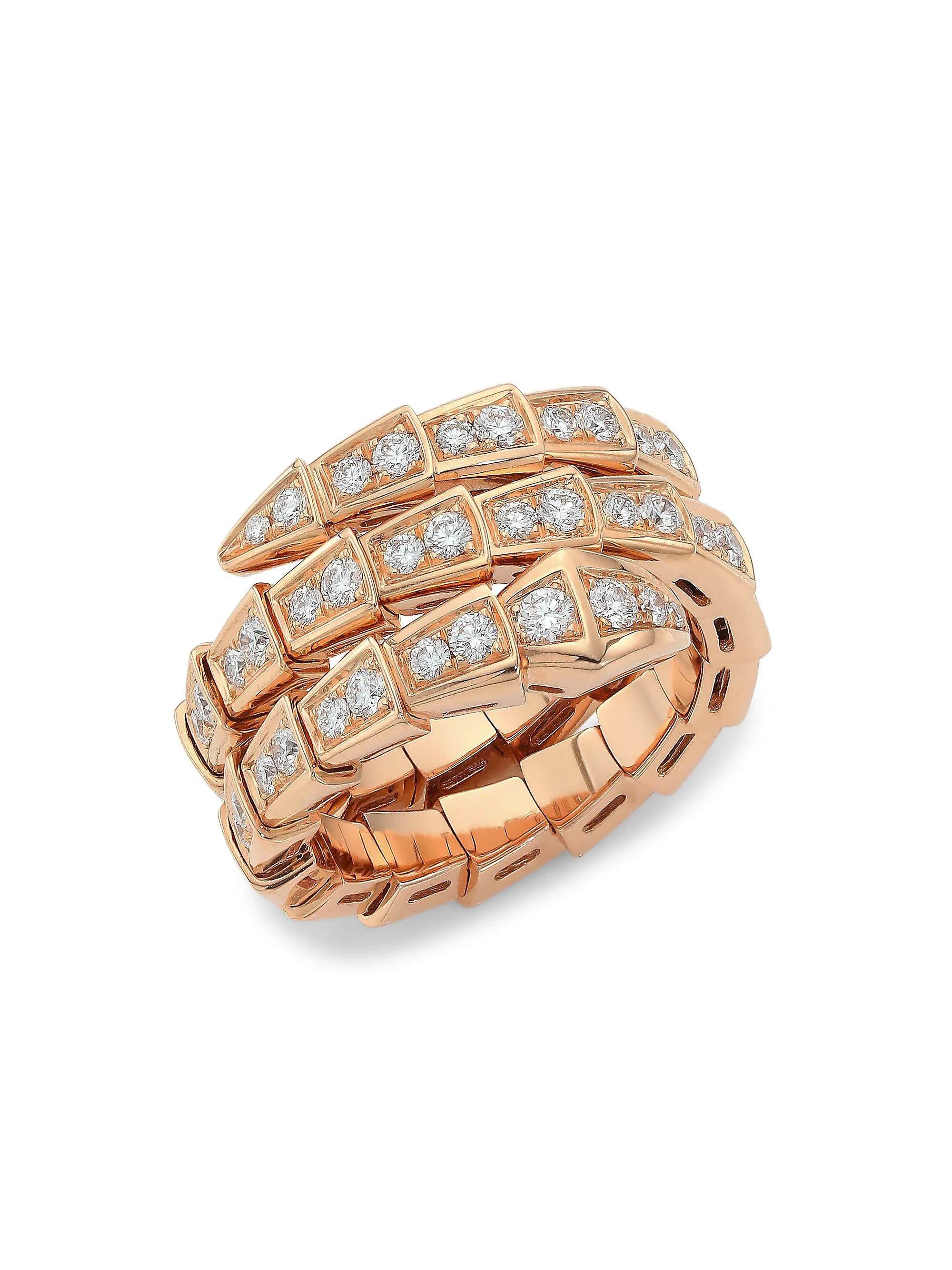 Women's Serpenti Viper 18K Rose Gold & Pavé Diamond 2-Coil Ring - Rose Gold - 1