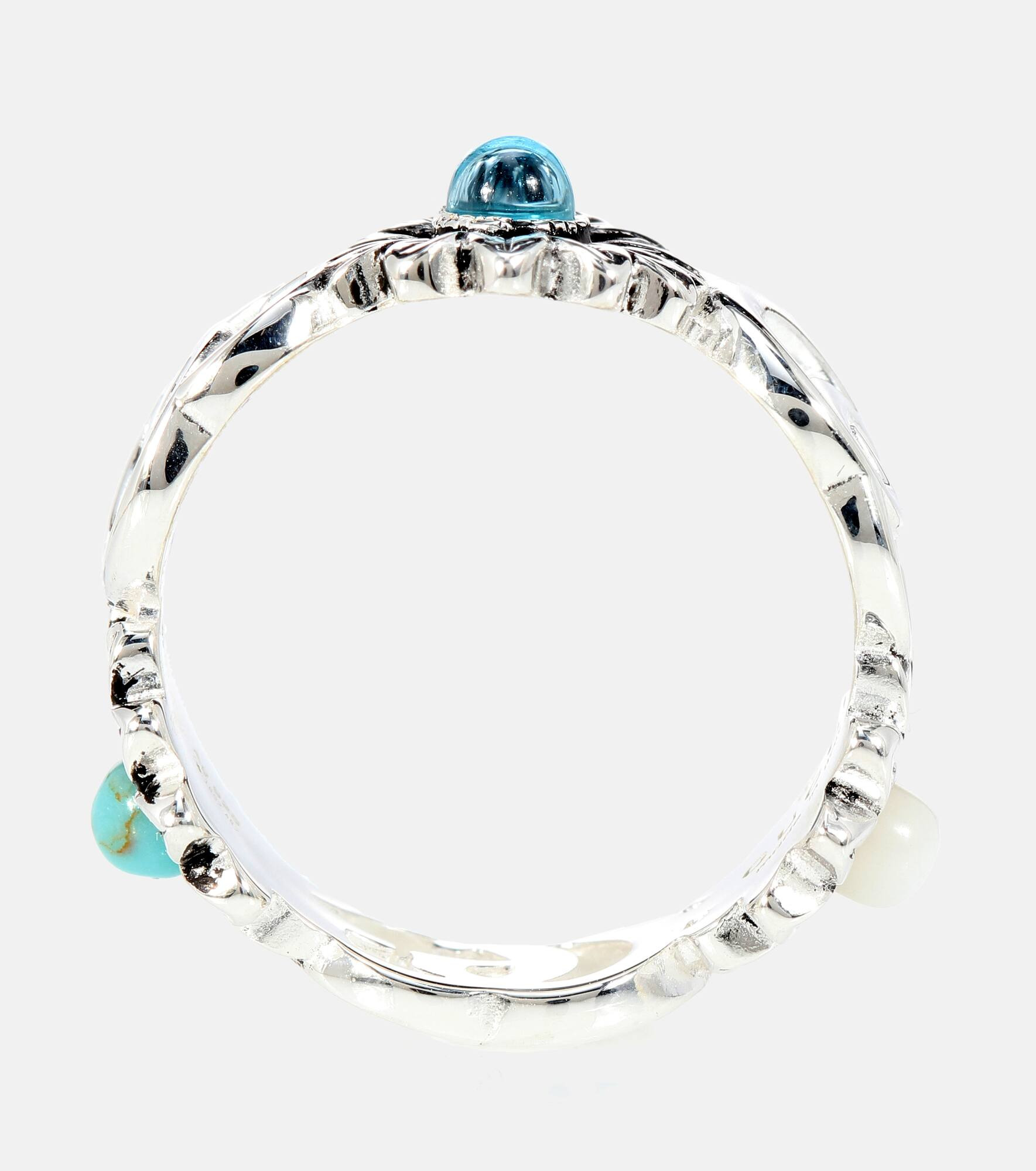 Double G flower sterling silver ring with topaz and mother of pearl - 2