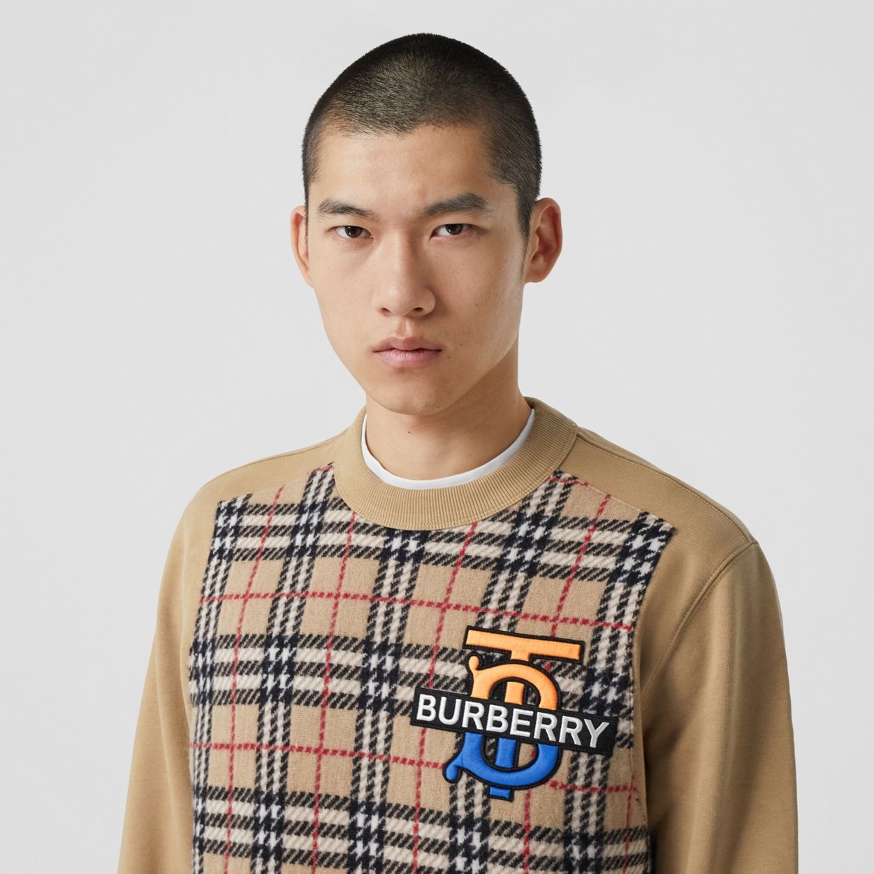 Monogram Motif Check Cashmere Panel Sweatshirt - 3