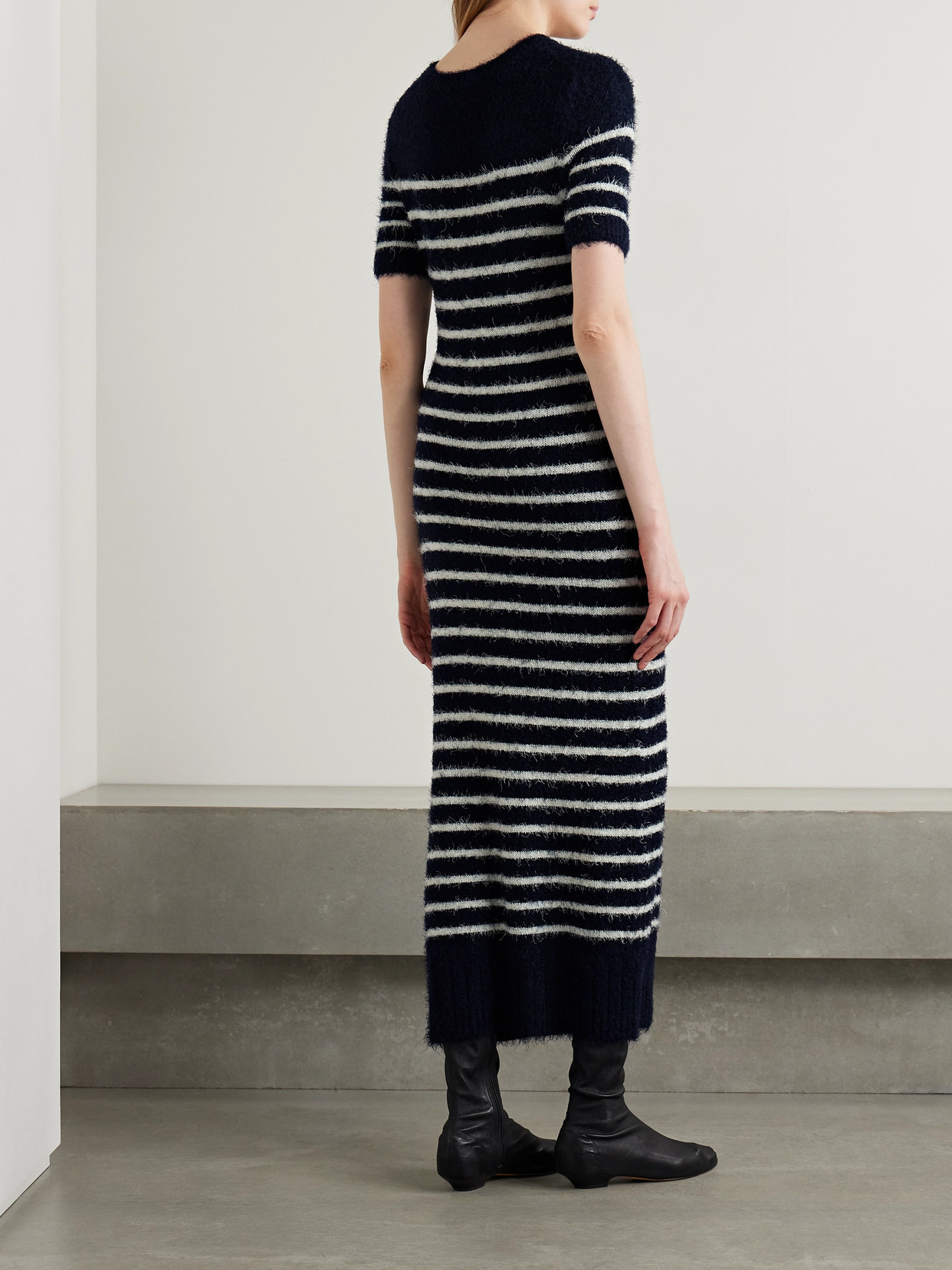 Helen Striped Brushed Silk And Cashmere-blend Midi Dress - 3