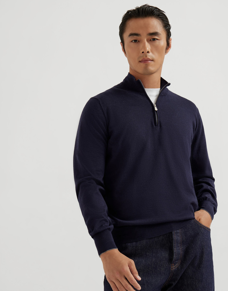 Virgin wool and cashmere lightweight sweater with half-zip - 1