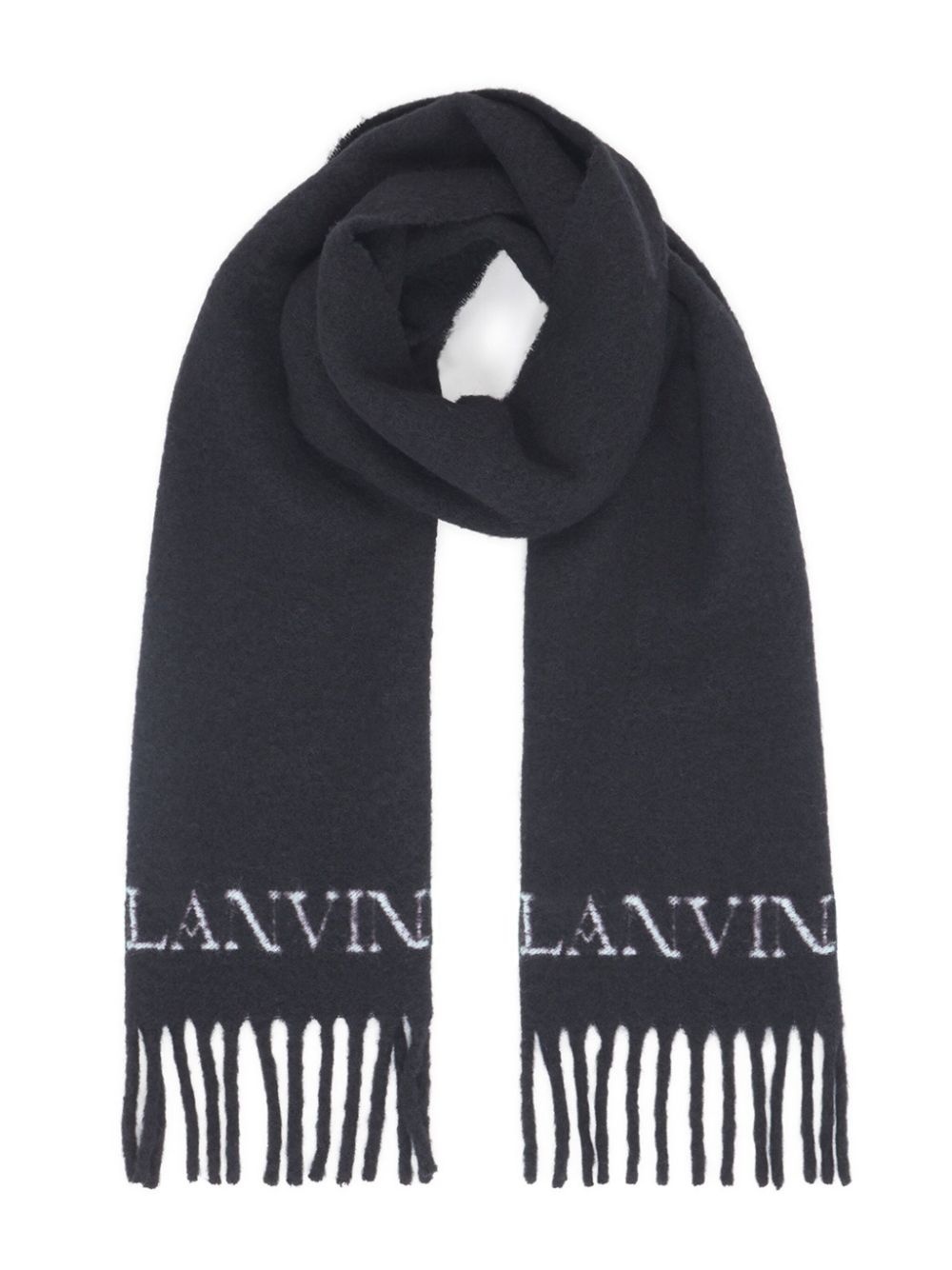 jacquard logo motif fringed scarf - 4