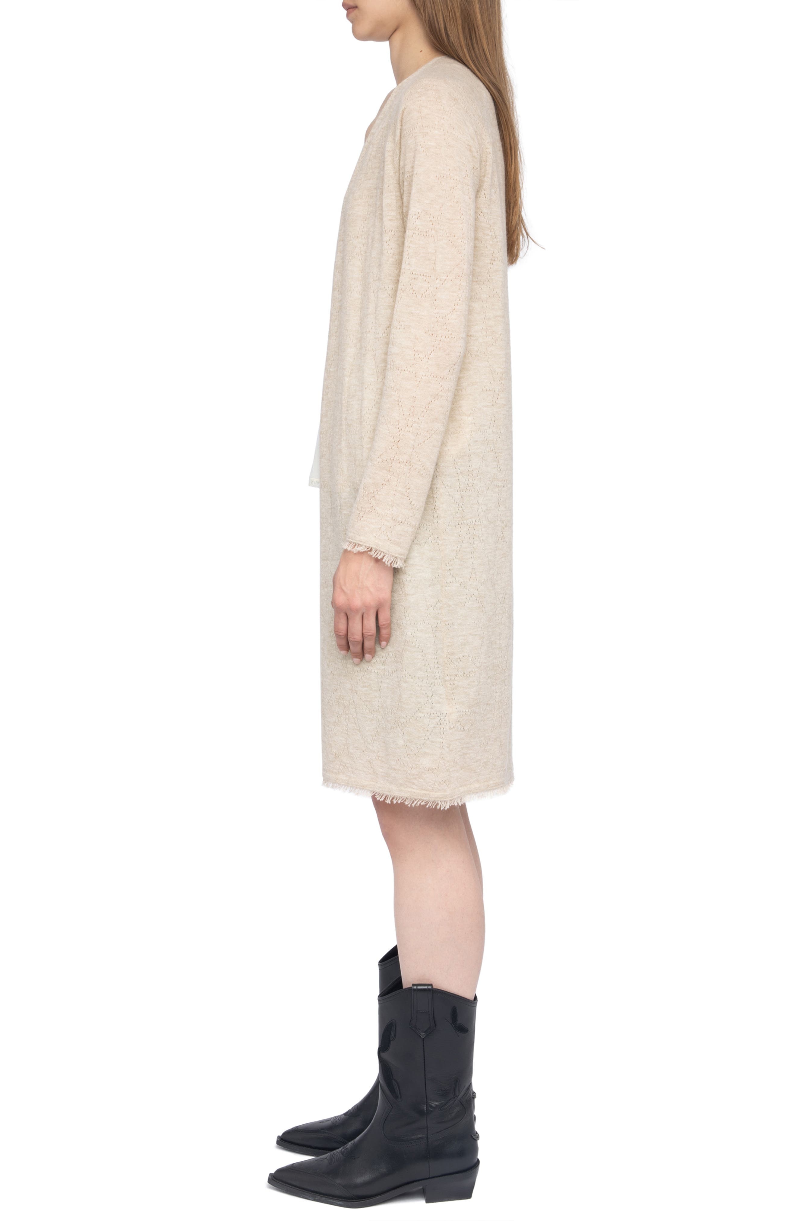 Zadig & Voltaire Pointelle Stars Fray Cashmere Cardigan in Cream at Nordstrom - 3