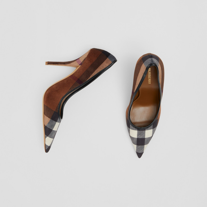 Exaggerated Check Leather Point-toe Pumps 6