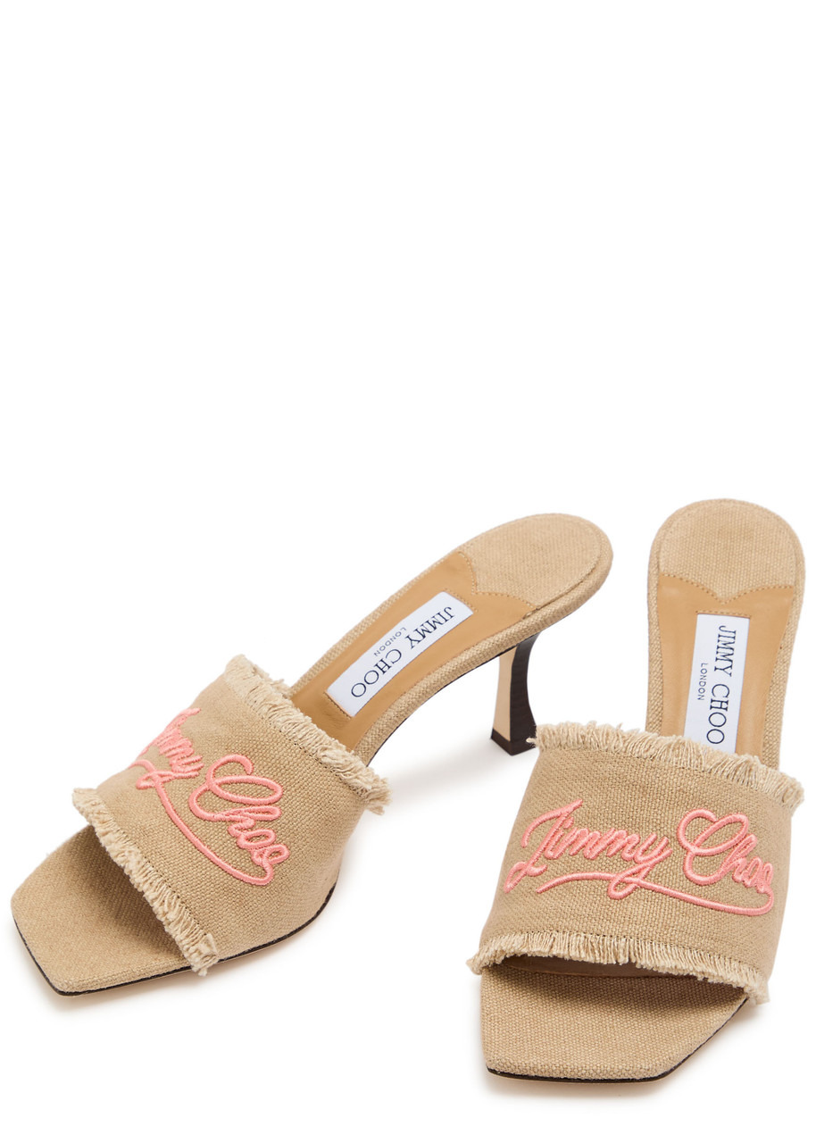 Jimmy Choo Alexia 70 Embroidered Linen Mules - 3