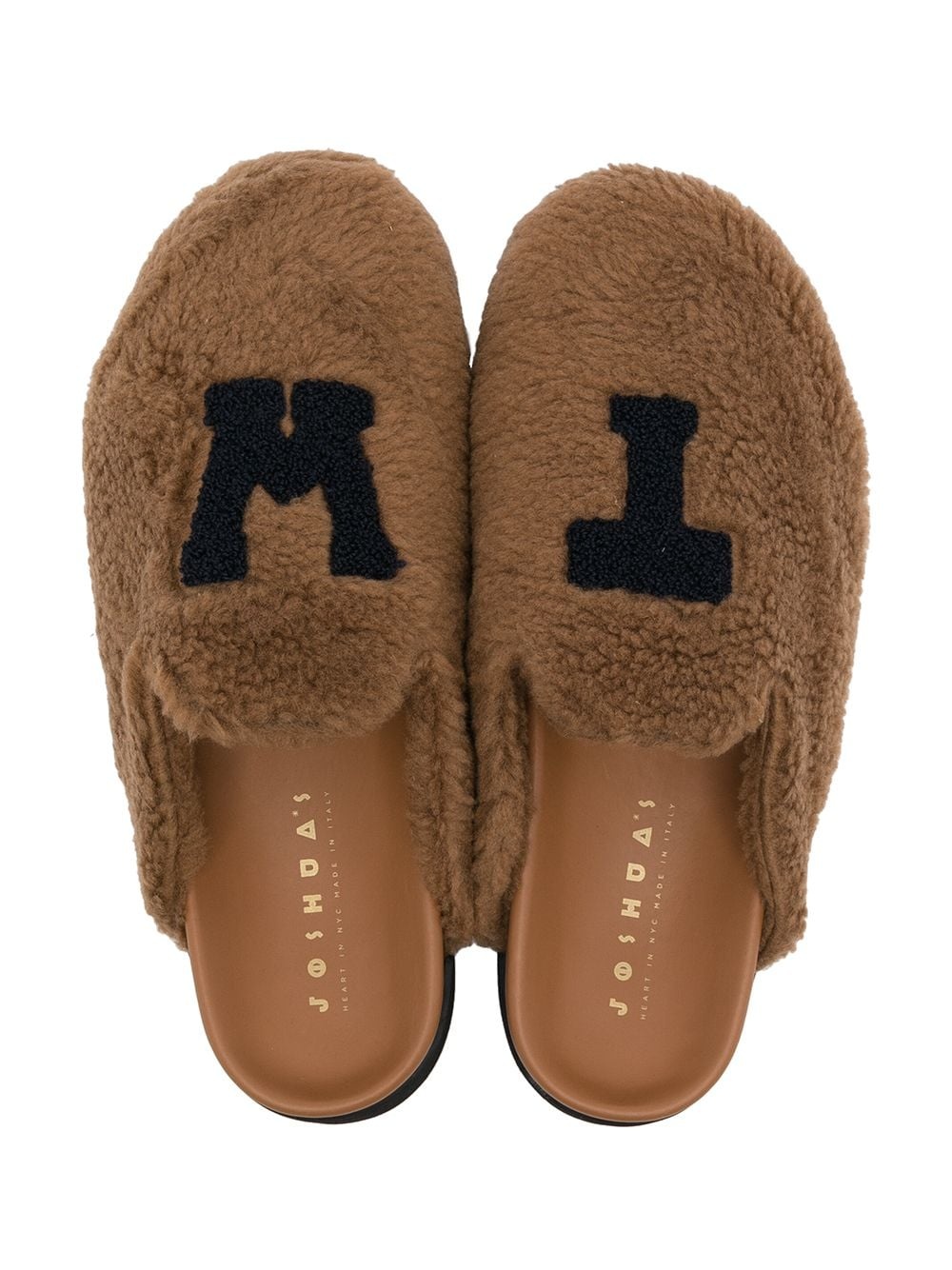 textured-letter shearling mules - 4