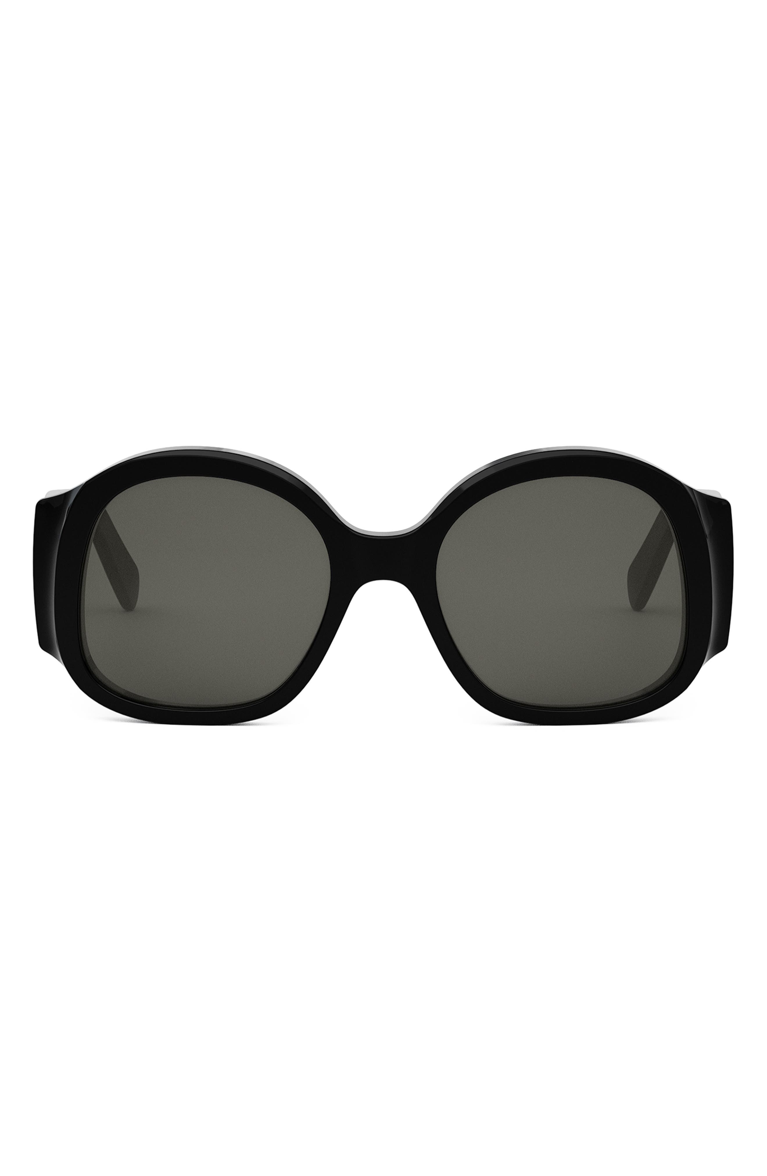 CELINE Maxi Triomphe 54mm Round Sunglasses in Shiny Black /Smoke at Nordstrom - 1