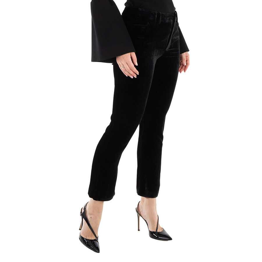 Balmain Ladies Noir Flared-Cut Velvet Trousers - 4