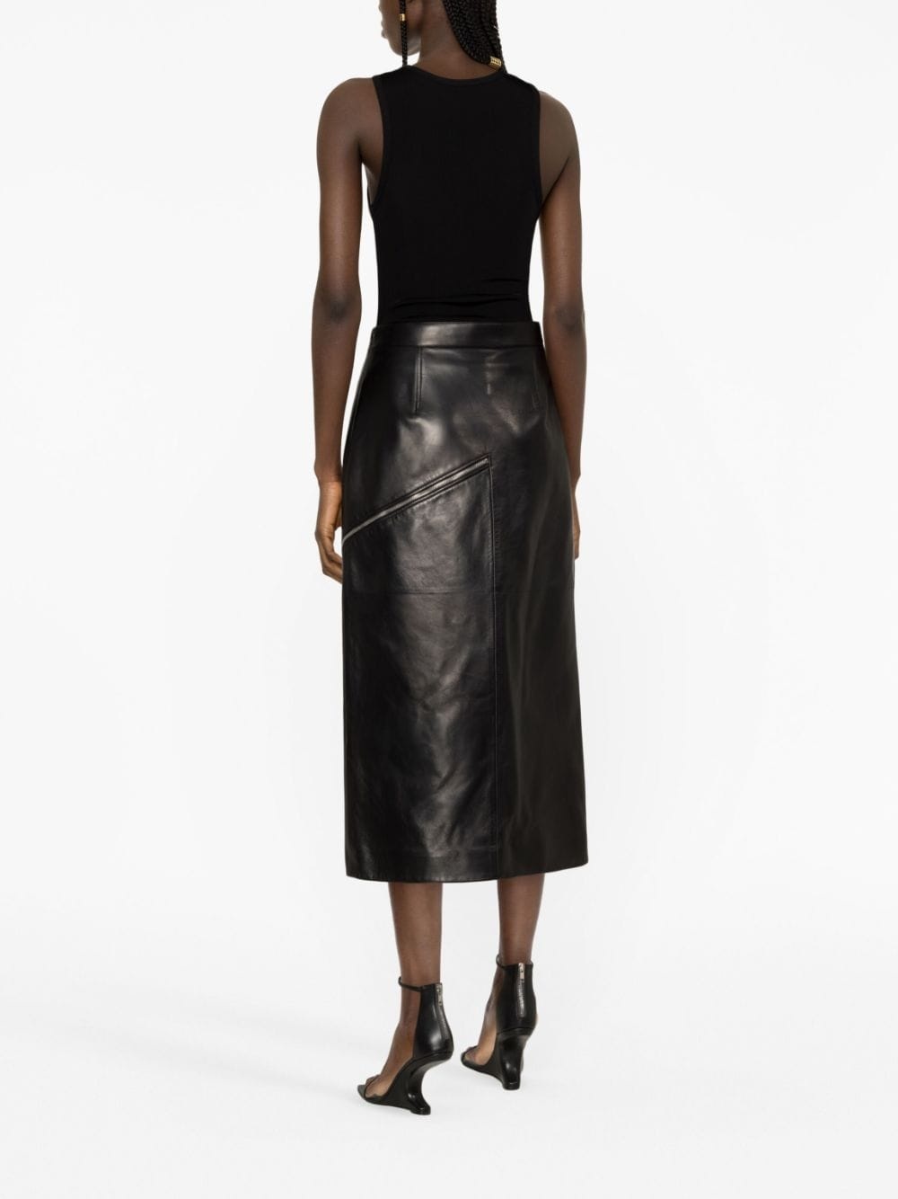 side-slit leather midi skirt - 3