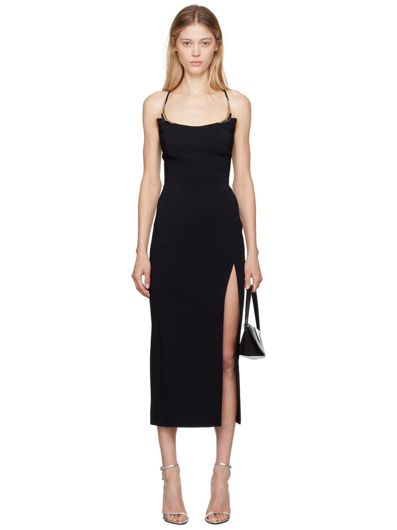 Black Metallic Details Midi Dress - 1