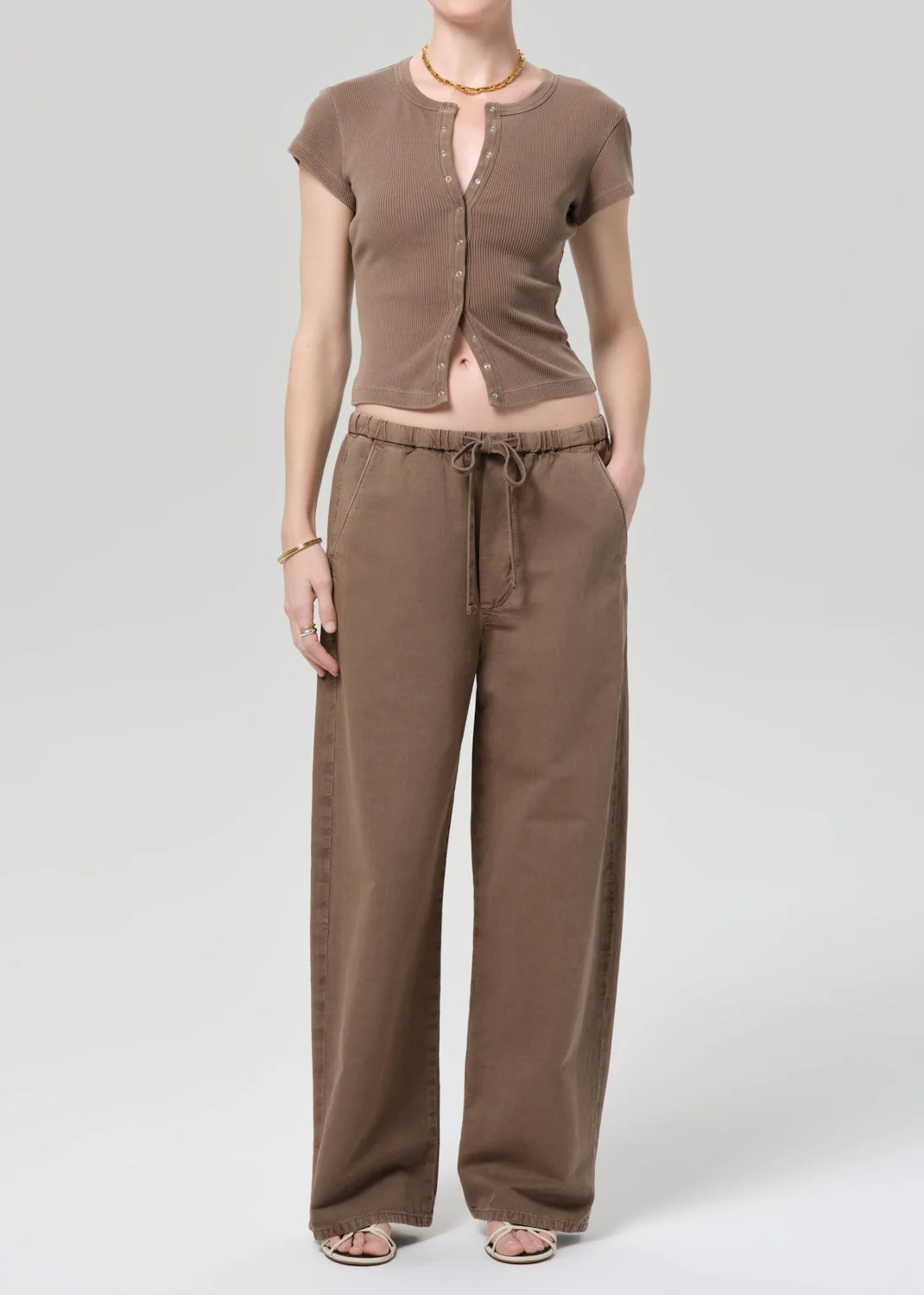 Tabi Short Sleeve Cardigan In Cocoa - 1