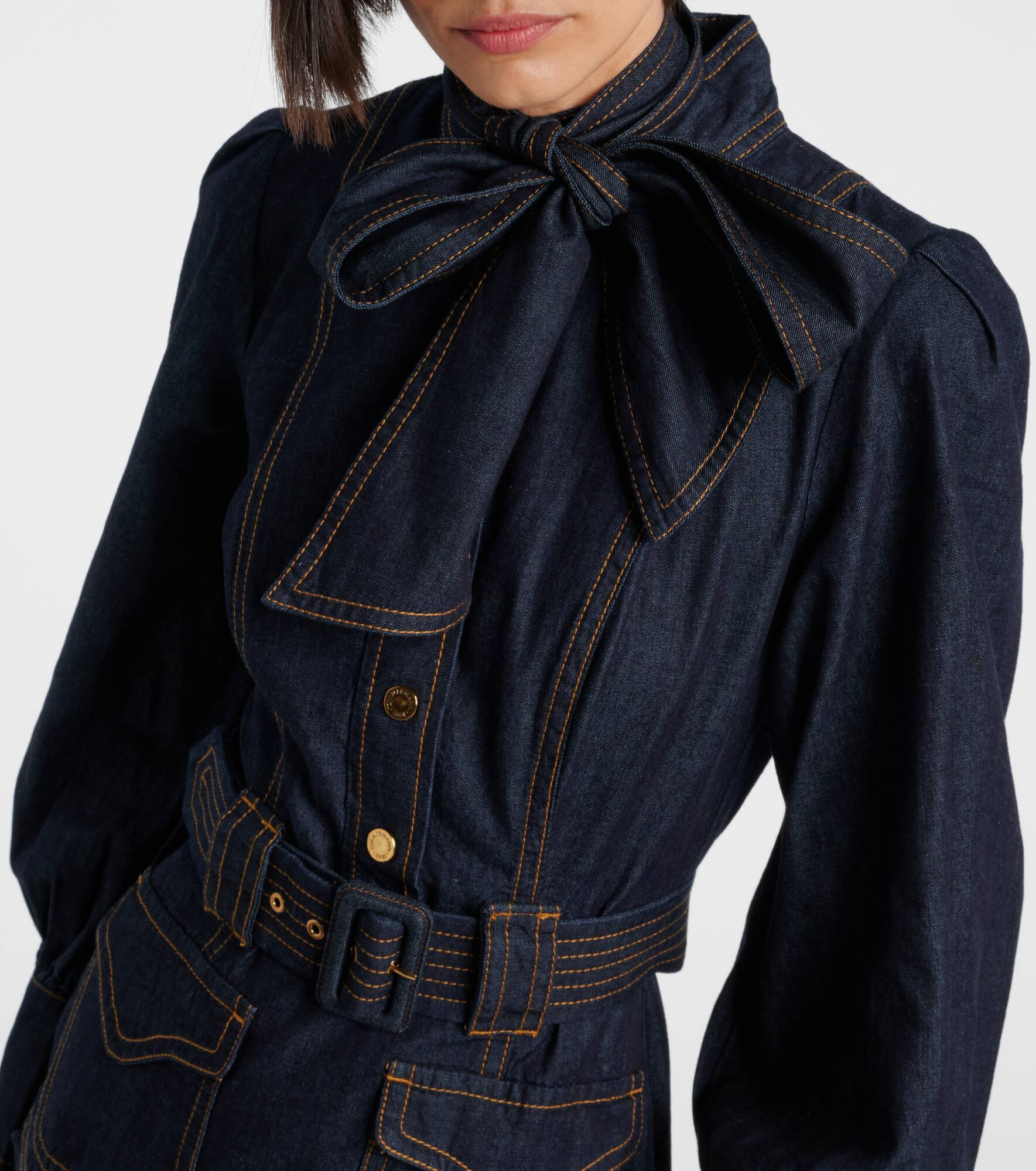 Bow-detail cotton denim minidress - 4