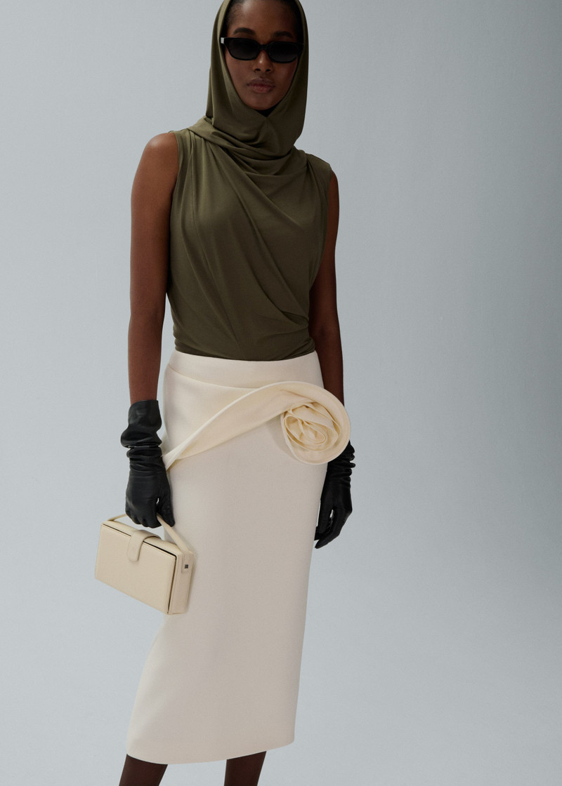 MAGDA BUTRYM Floral appliqué midi skirt in cream outlook