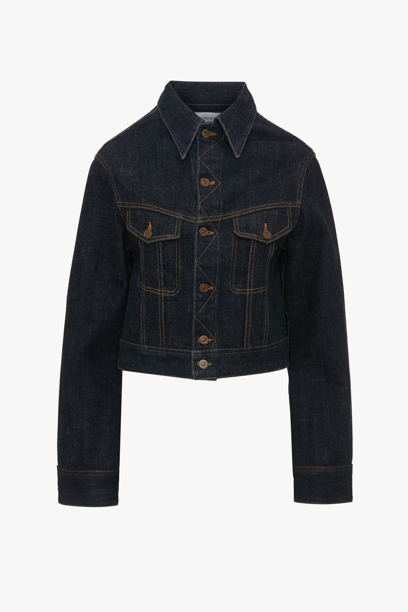 Cropped Denim Jacket In Dark Indigo Rinse 1