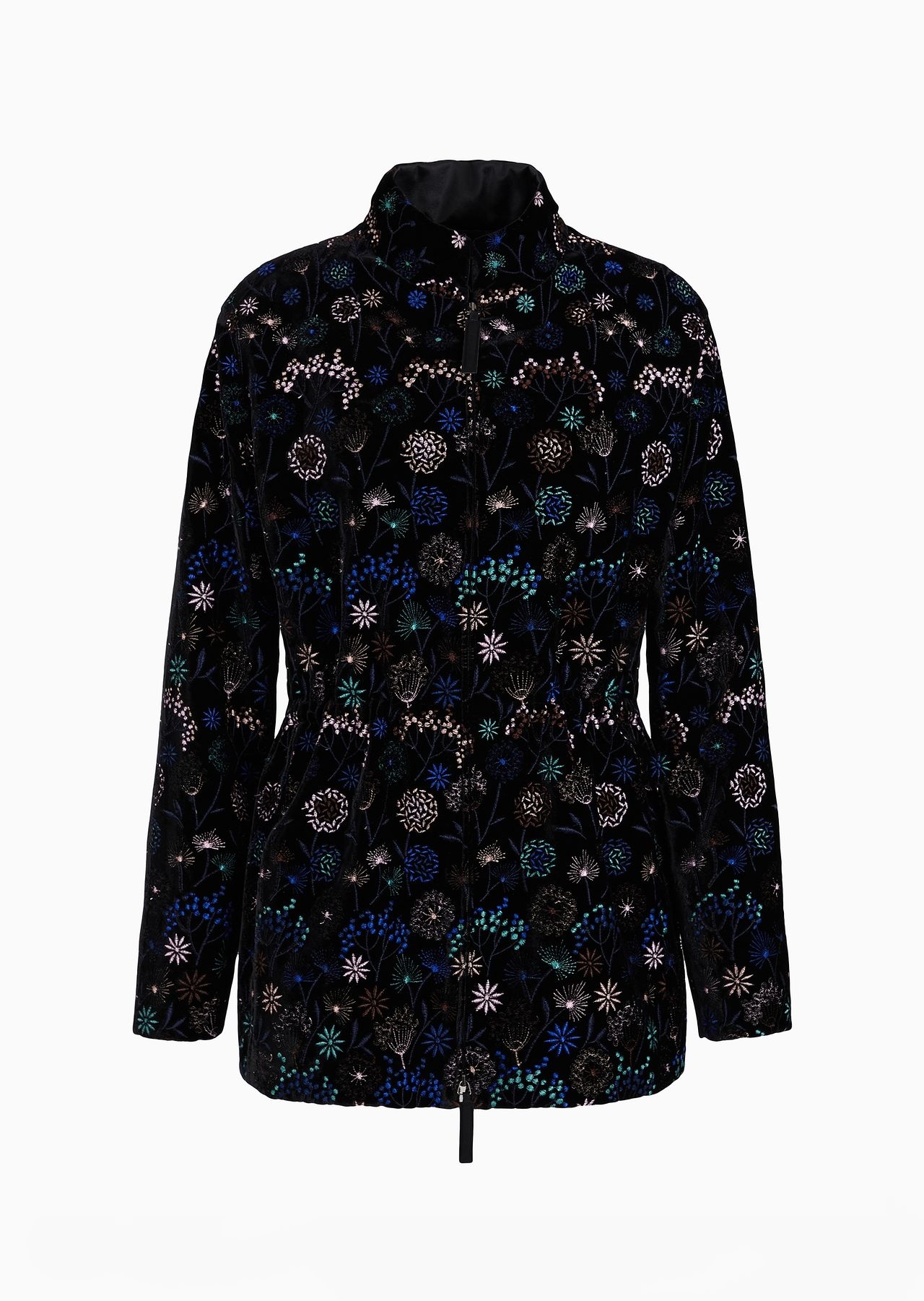 Velvet zip-up jacket with all-over floral embroidery - 1