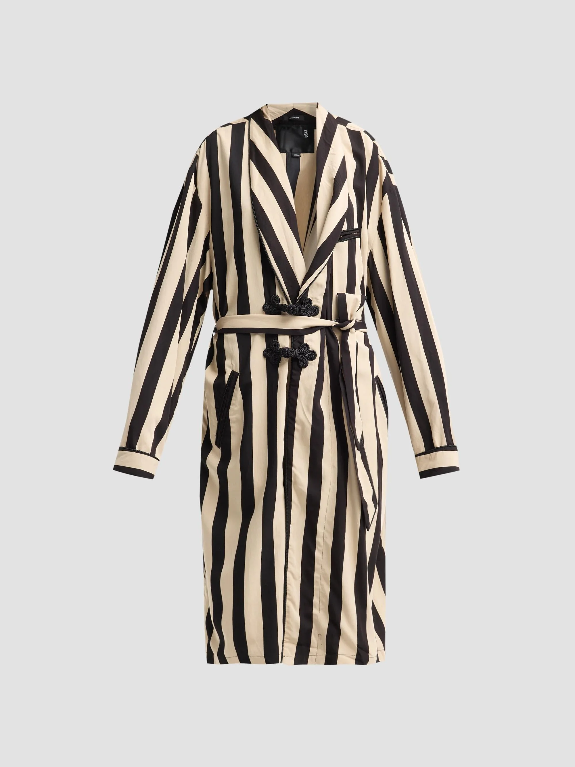 Women's Striped Oversized Robe - Black And Cream Wide Stripe - 1