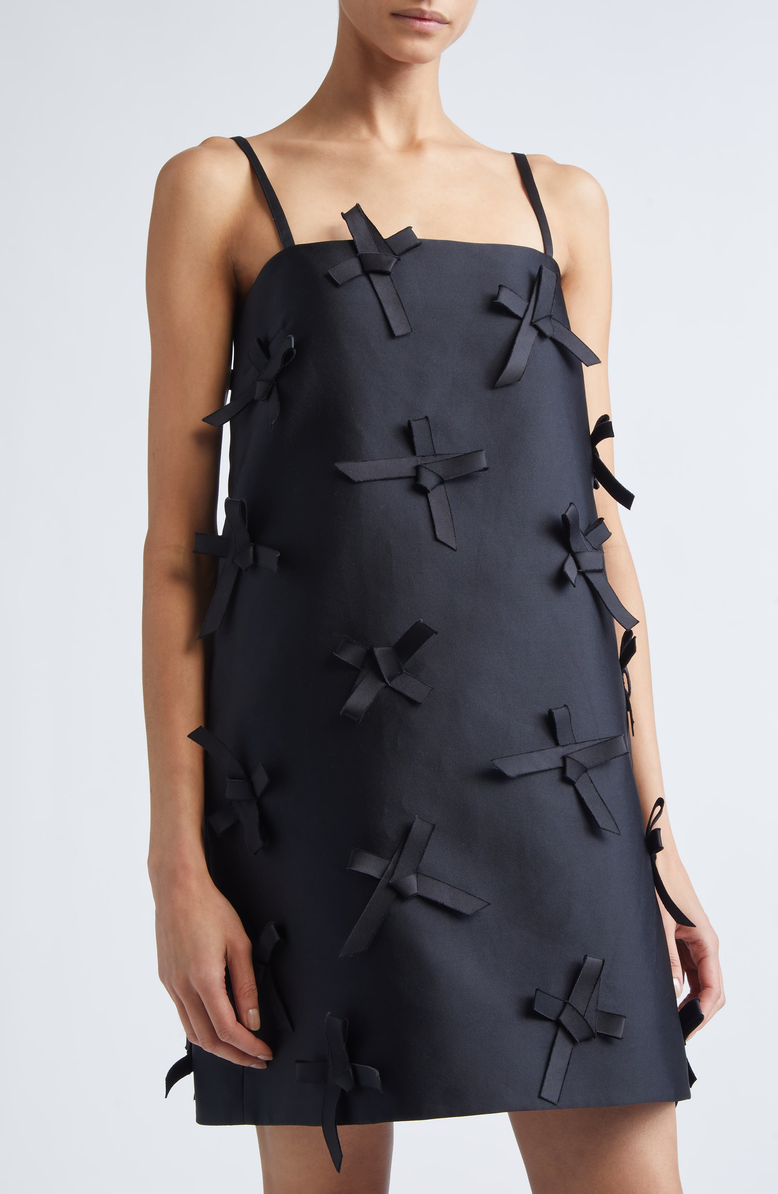 Jil Sander Bow Embellished Duchess Satin Minidress in Black at Nordstrom - 4