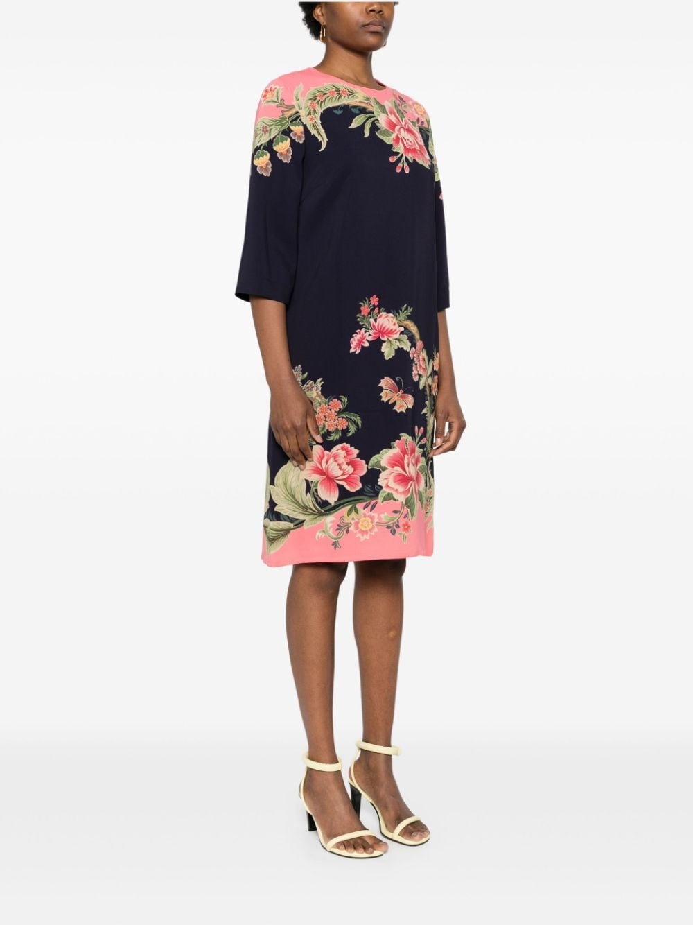 floral-print silk midi dress - 3