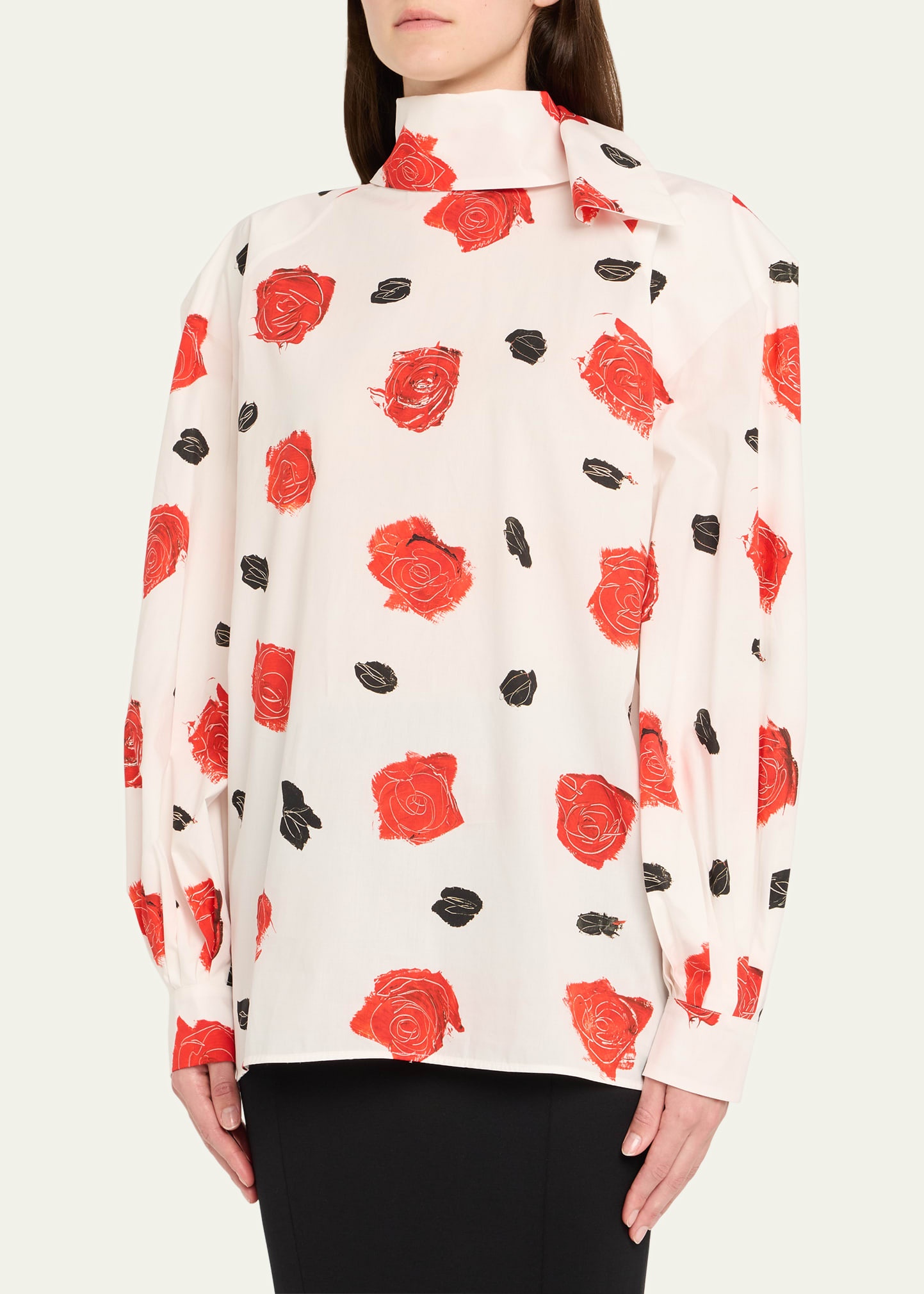 Rose-Print Scarf Oversized Balloon Top - 4