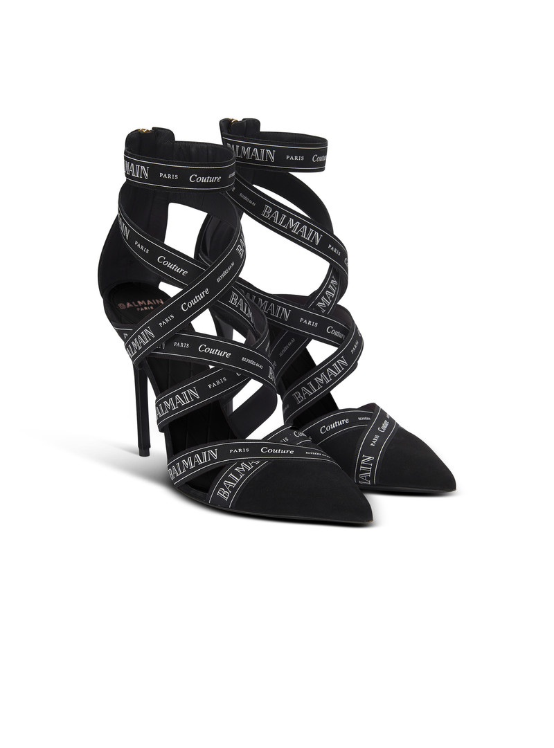 Couture suede heels with Balmain ribbon motif 2