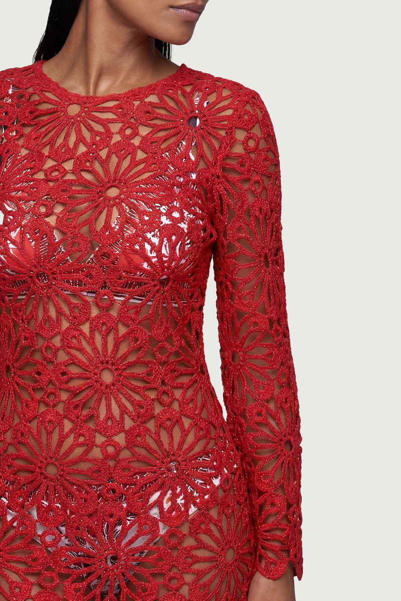 KAREN MILLEN Floral Crochet Woven Beach Mini Dress outlook