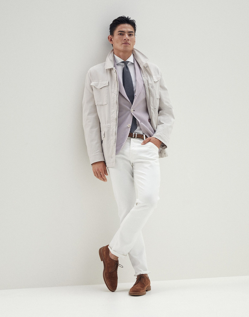 Brunello Cucinelli Lightweight dyed denim slim fit five-pocket trousers outlook