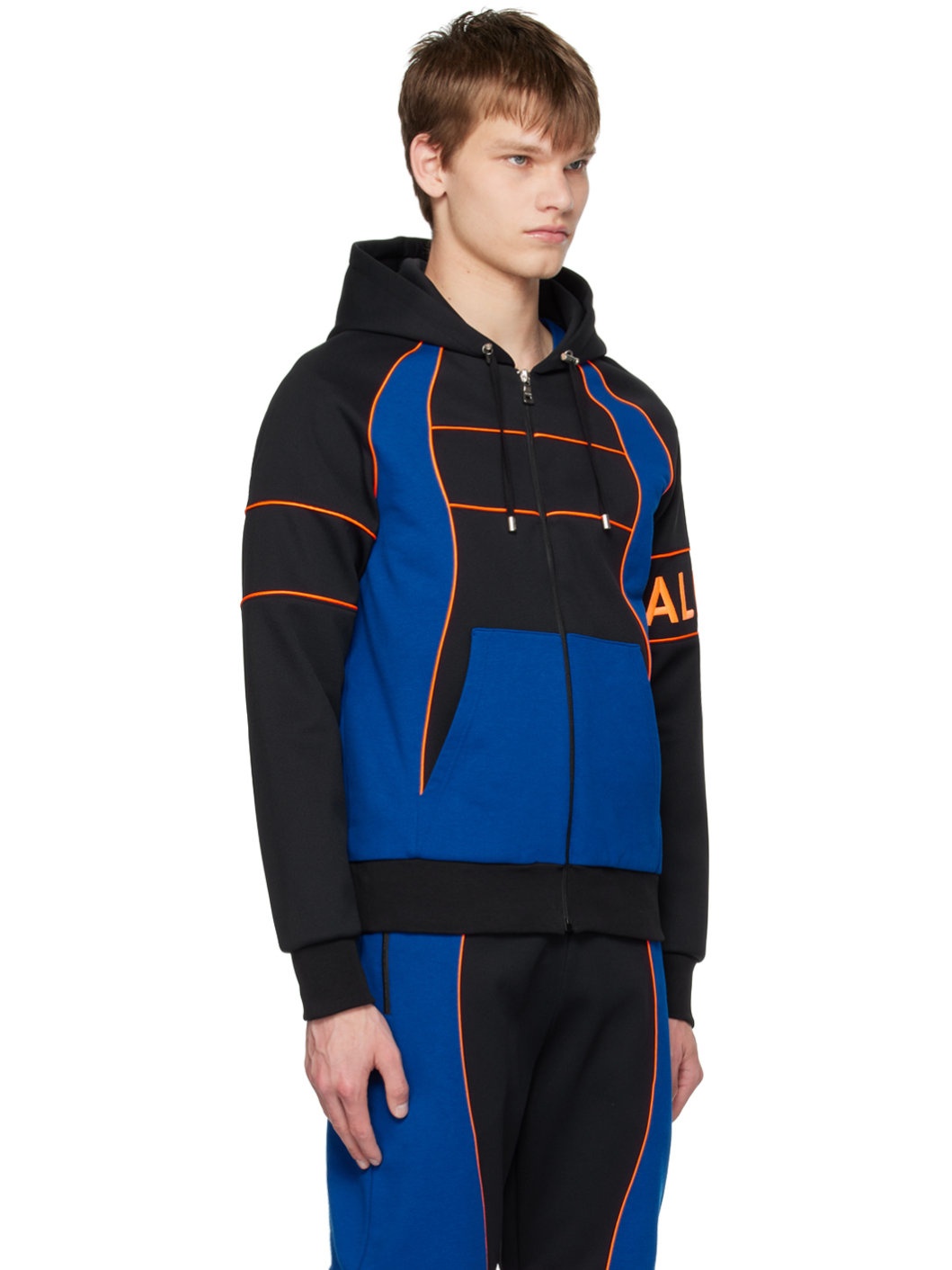 Black & Blue Paneled Hoodie - 2