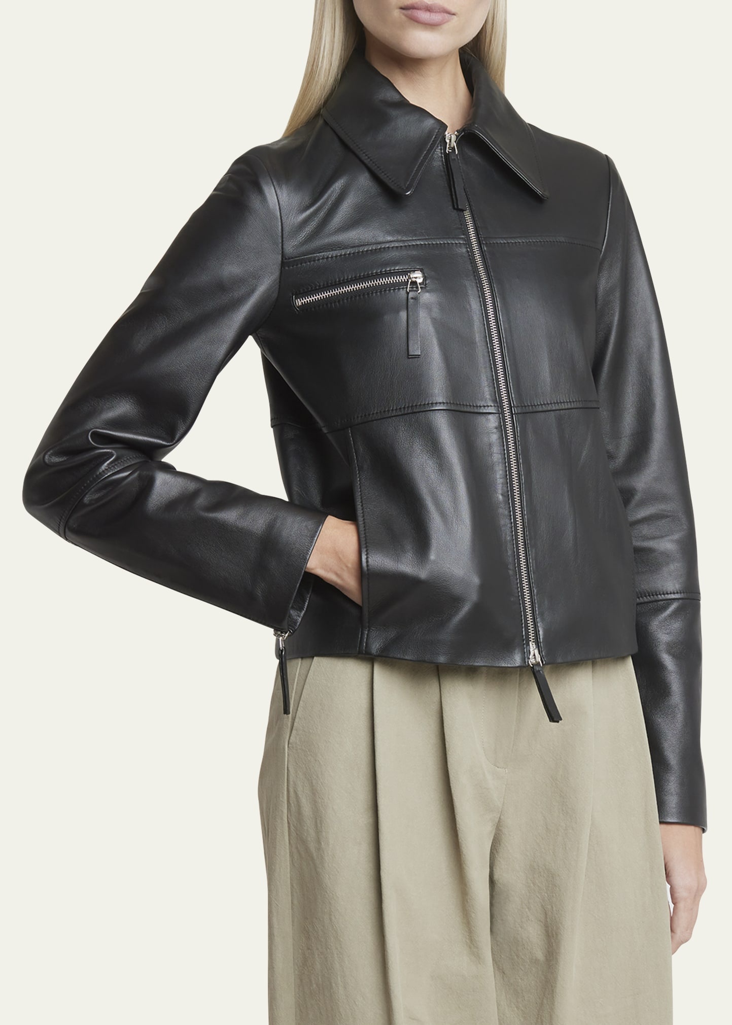 Annabel Zip-Front Leather Jacket - 4