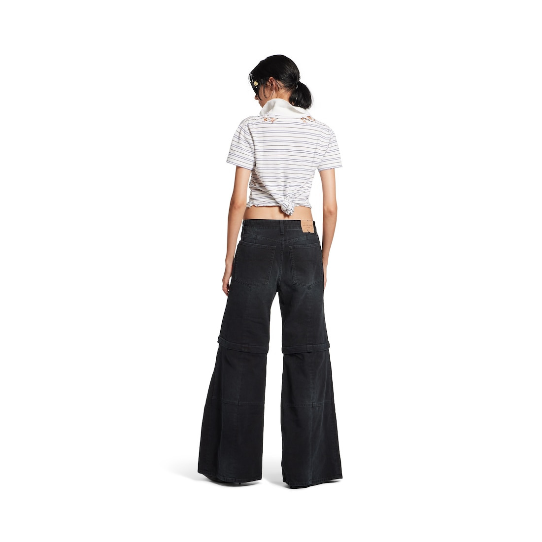 Women's Flared Cargo Pants in Black - 4