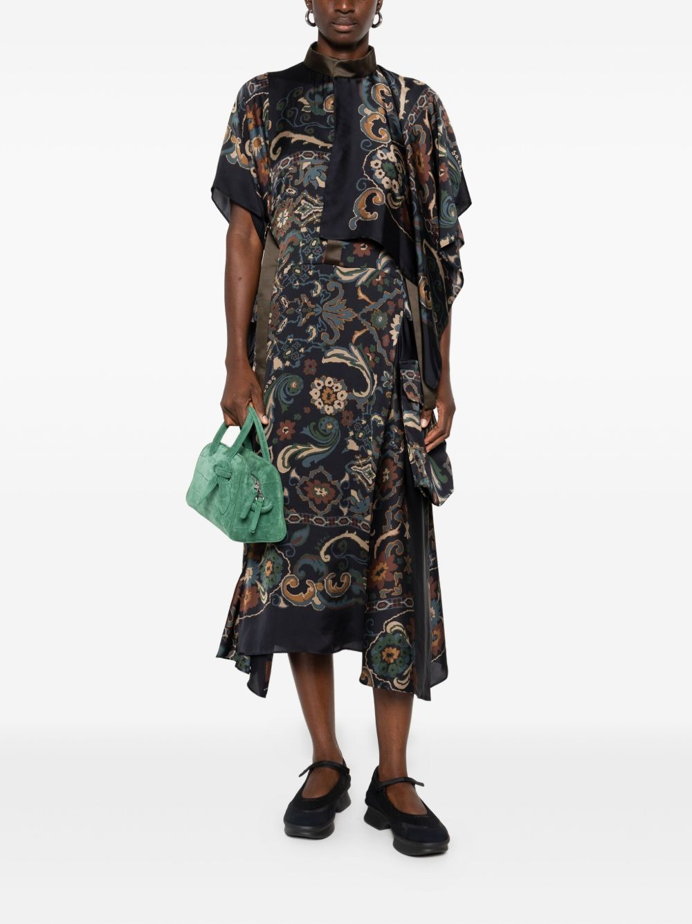 paisley-print layered midi dress - 2
