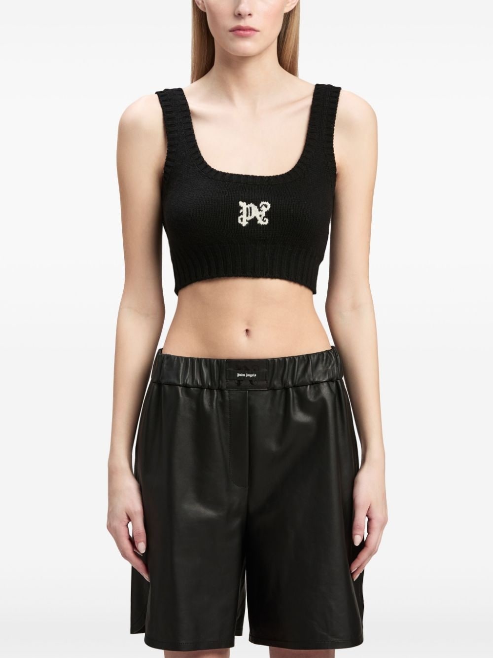 intarsia knit-logo crop top - 3