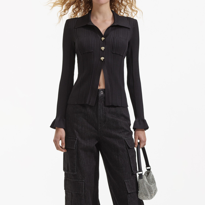 Black Ribbed Viscose Knit Top 4