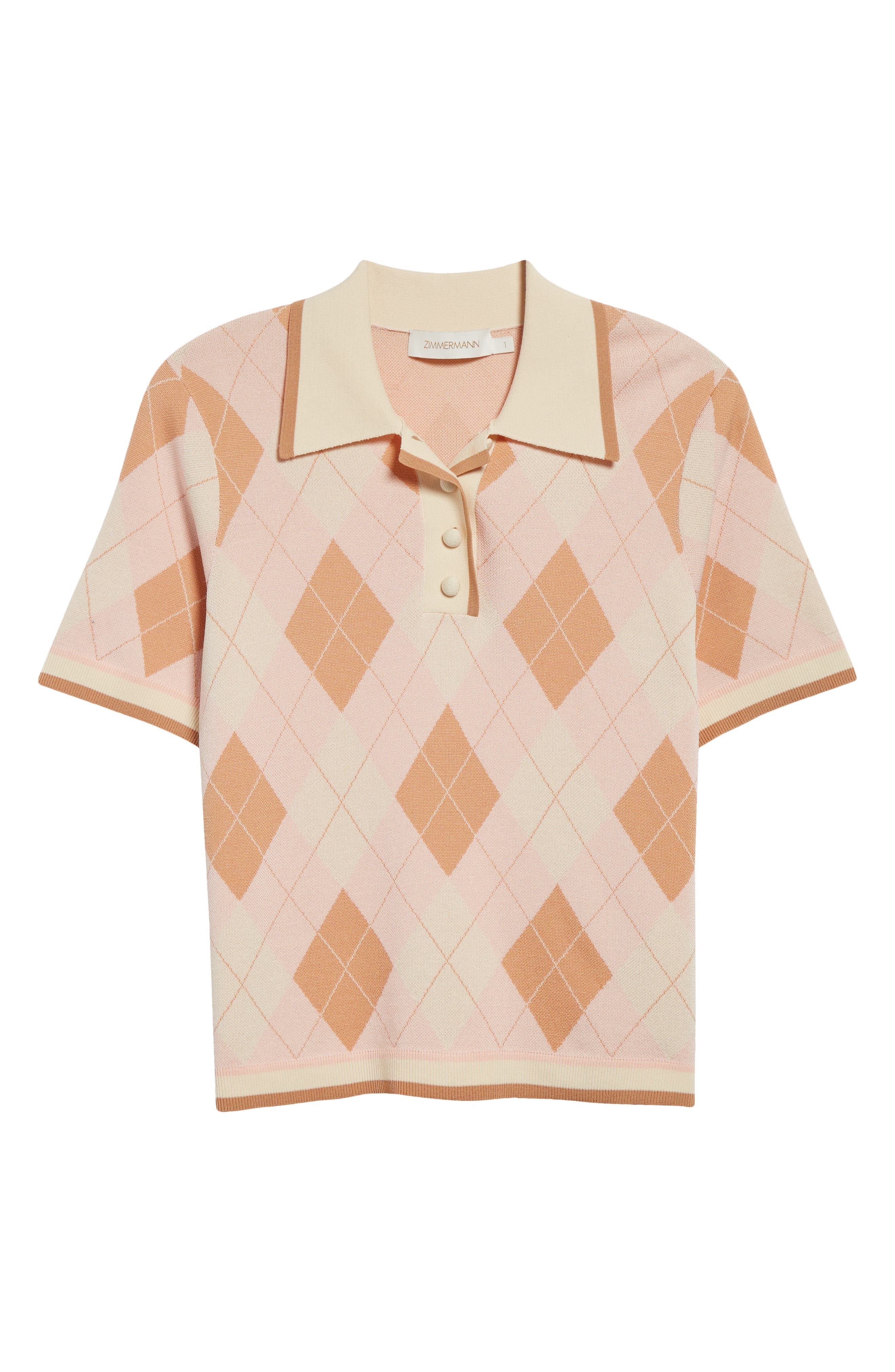 Zimmermann Acacia Argyle Piqué Knit Polo in Pink Argyle at Nordstrom - 6