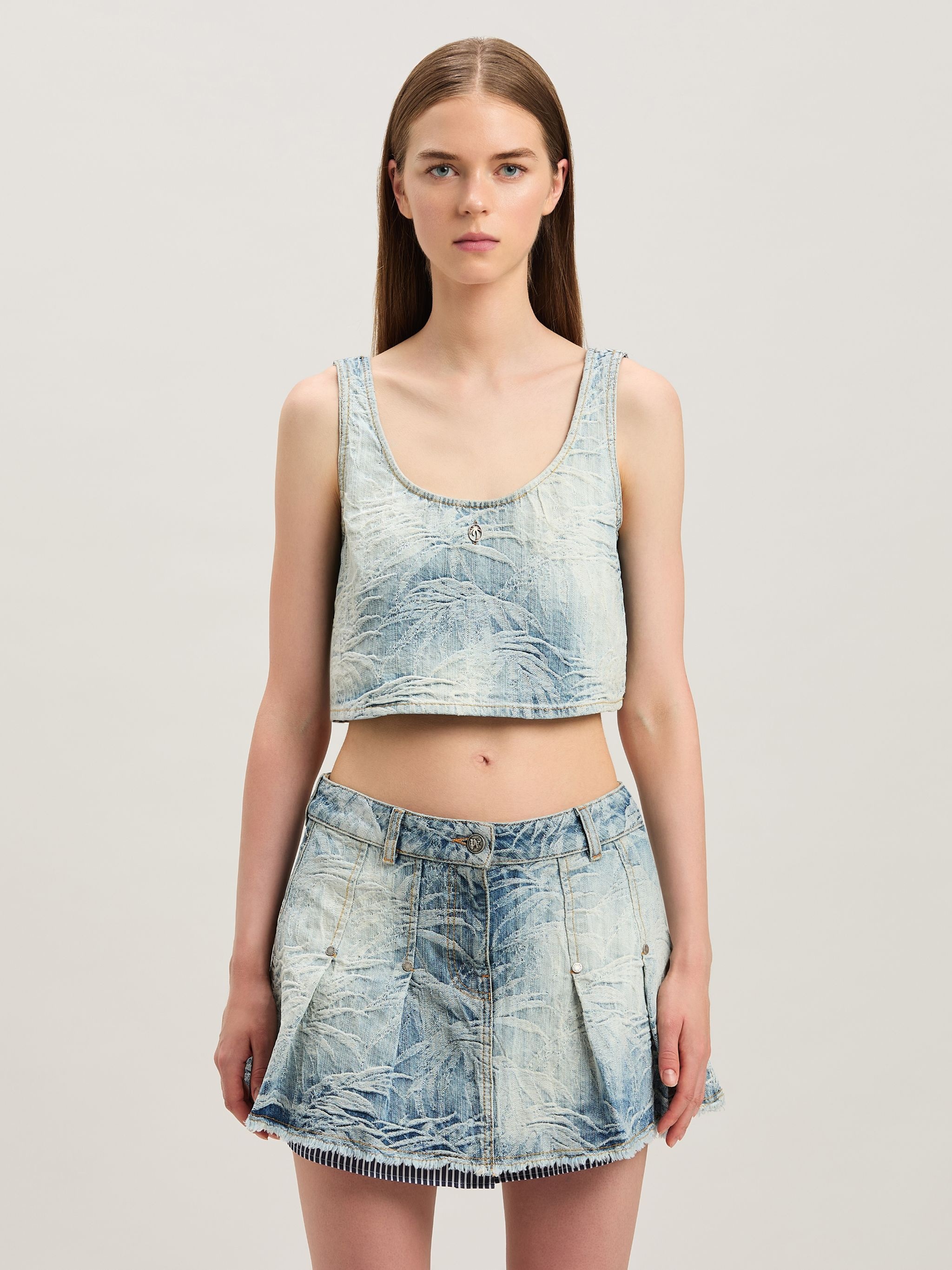 Palms jacquared denim cropped top - 3