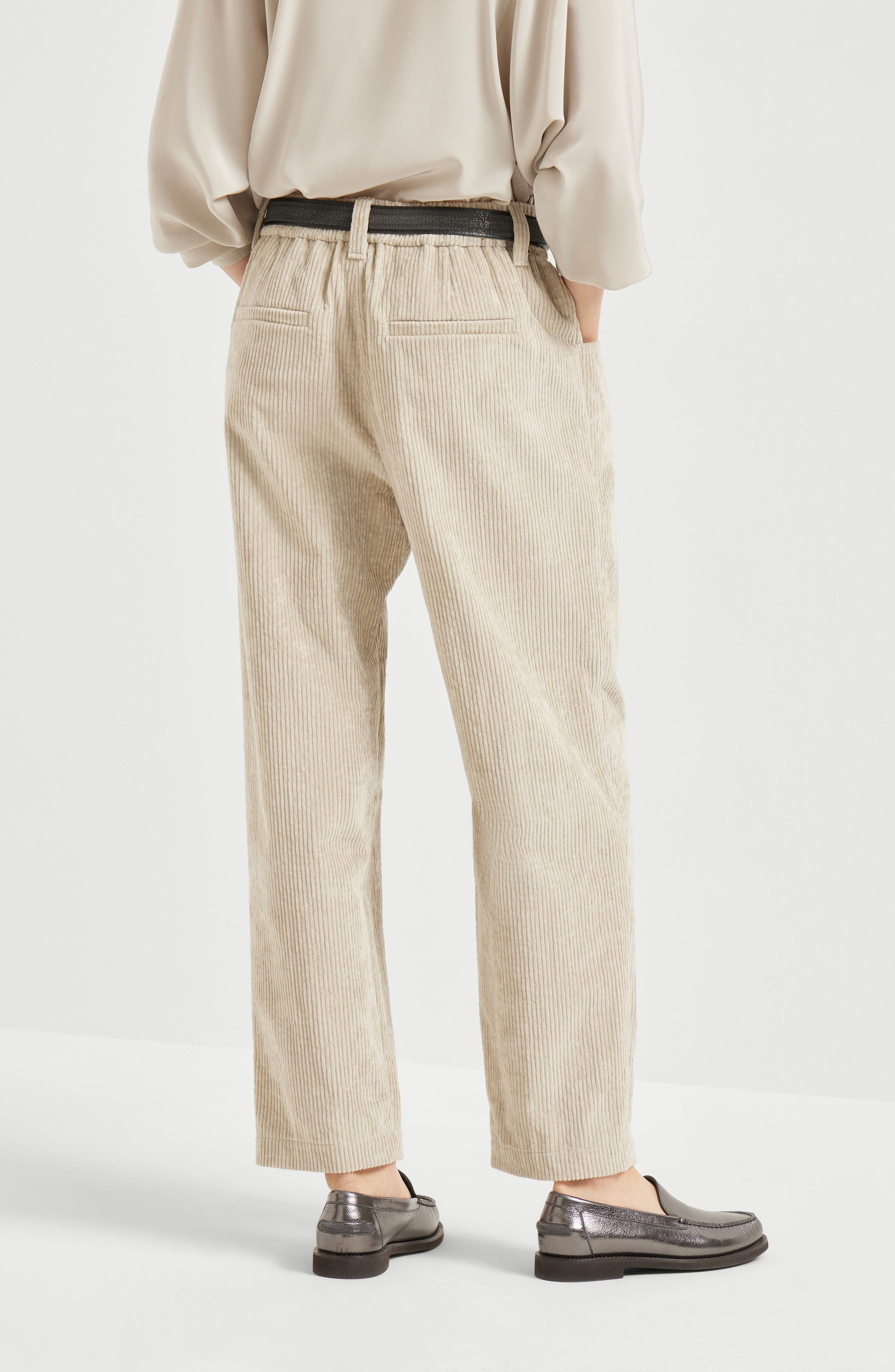 Brunello Cucinelli Corduroy Baggy trousers in Cool Beige at Nordstrom - 3