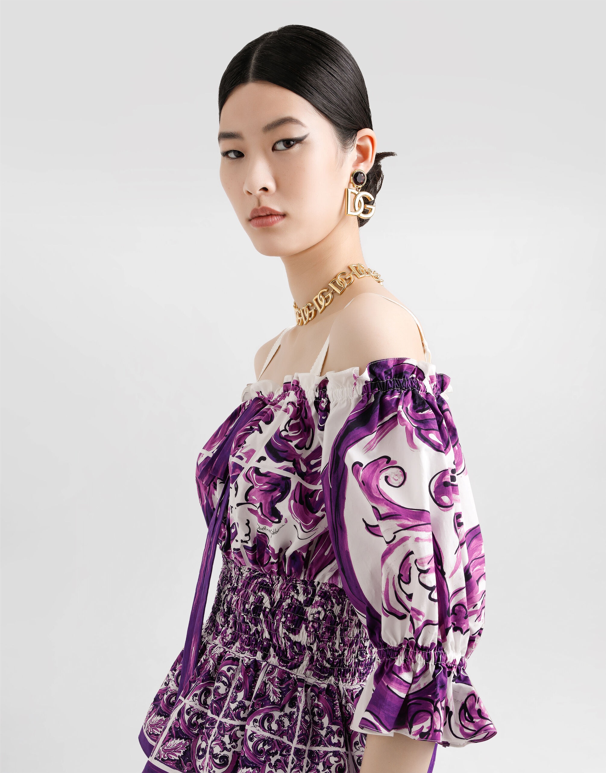 Majolica-print poplin top - 2