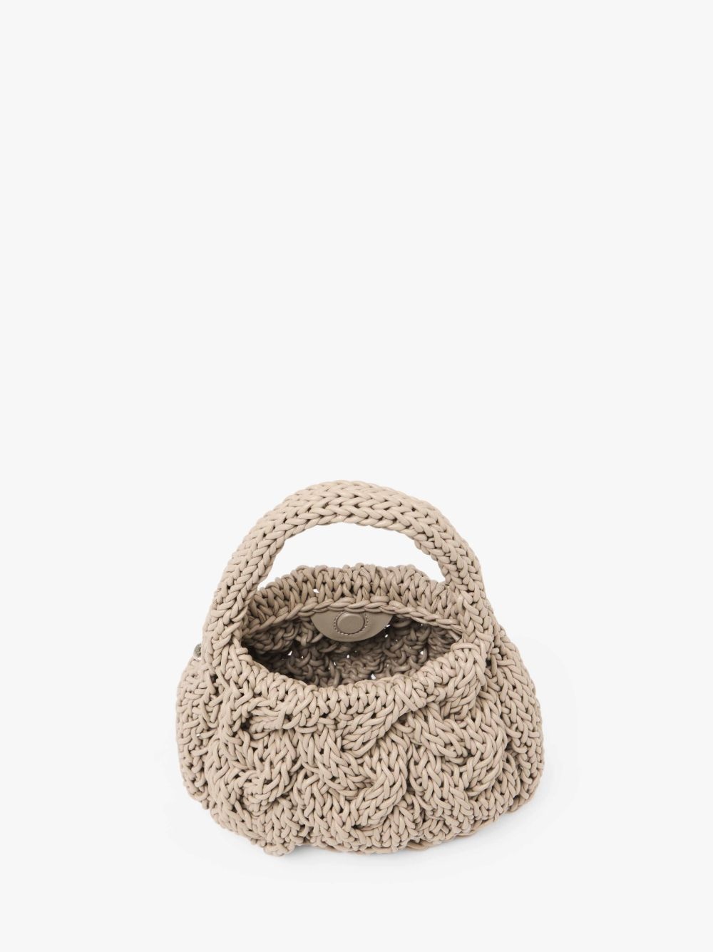 SMALL CABLE KNIT BAG - LEATHER DRAWCORD TOP HANDLE BAG - 3