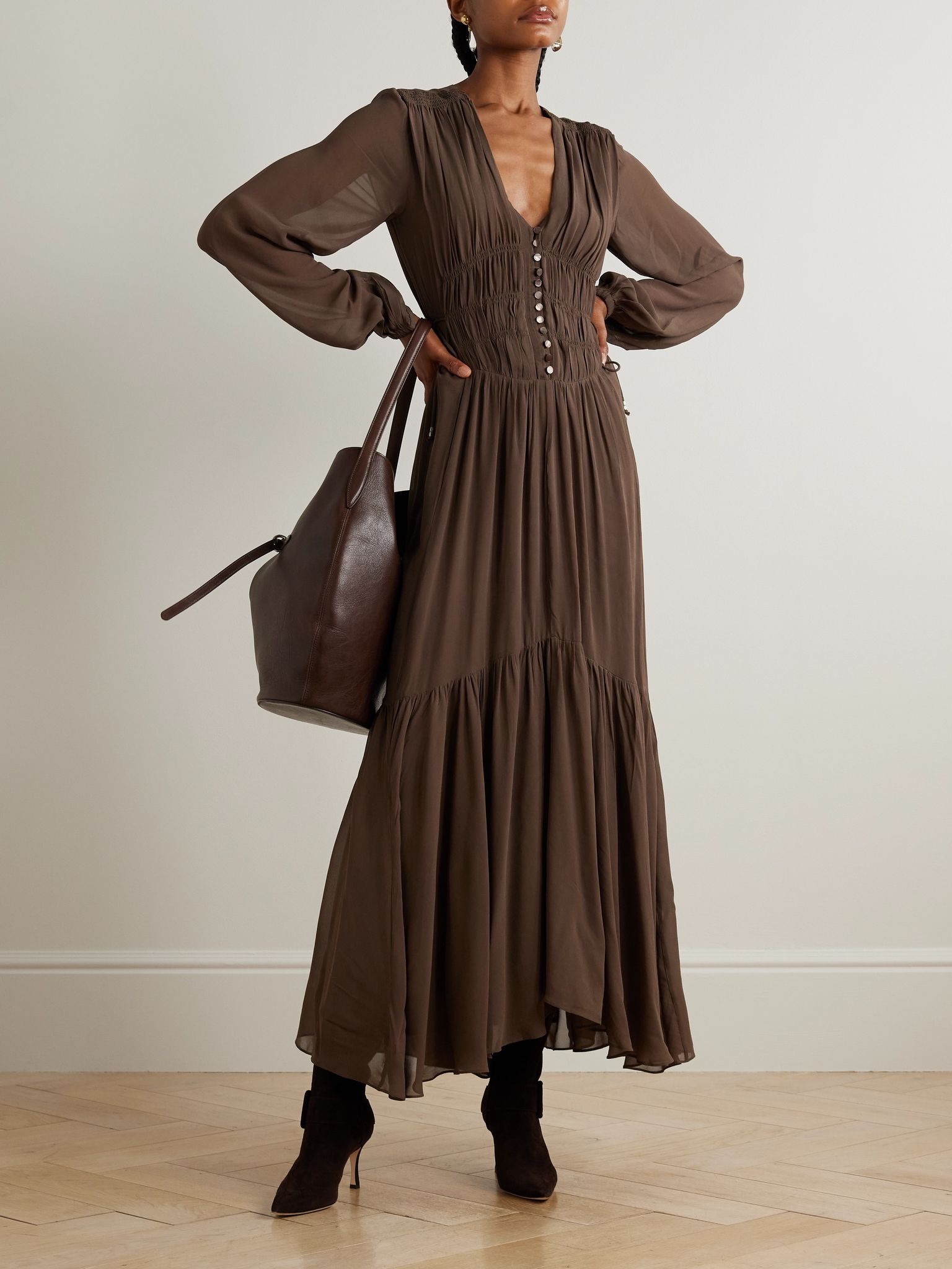 Briane gathered georgette maxi dress Army green - 2