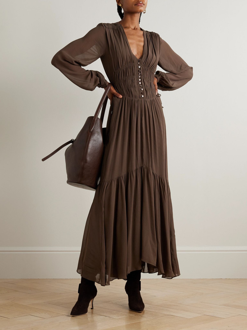 Isabel Marant Étoile Briane gathered georgette maxi dress Army green outlook