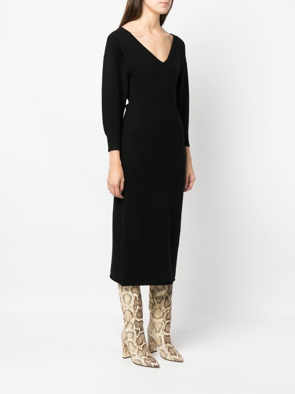 V-neck cashmere midi dress - 3